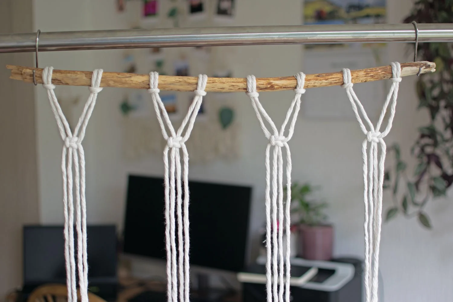 macrame square knots on driftwood