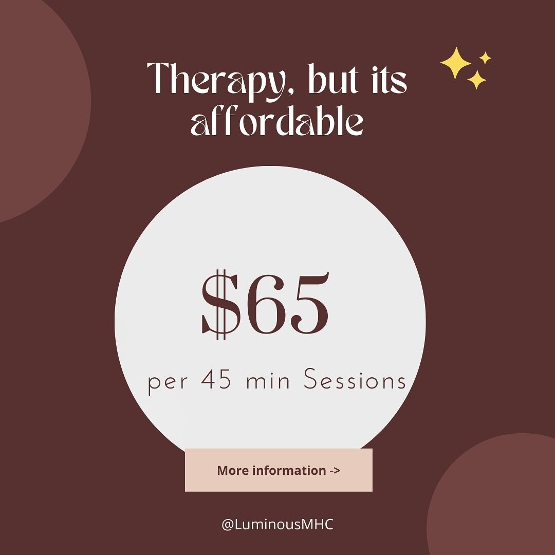 For more information visit our website at Luminousmentalhealth.com and submit an inquiry. We will email or call you back to discuss any questions you may have!

#therapy
#mentalhealth
#counseling
#therapyworks 
#affordabletherapy