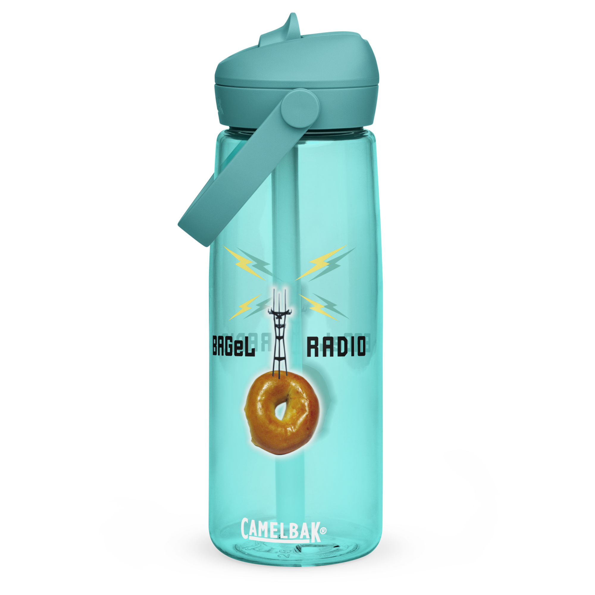 BAGeL Logo flip straw water bottle
