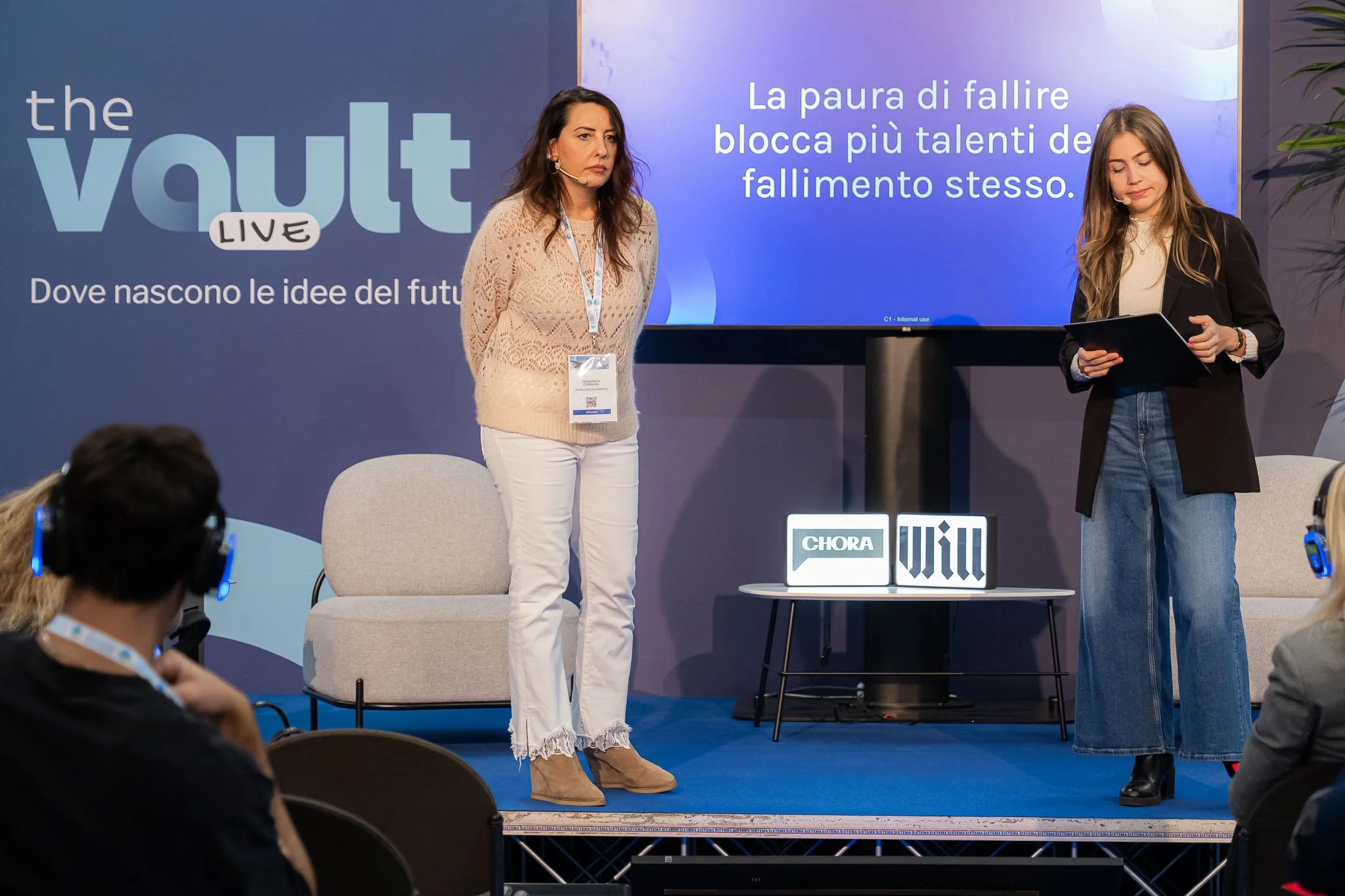 Relatrici sul palco durante una sessione di The Vault Live al MiCo di Milano, evento organizzato da Will Media e Chora Media.
