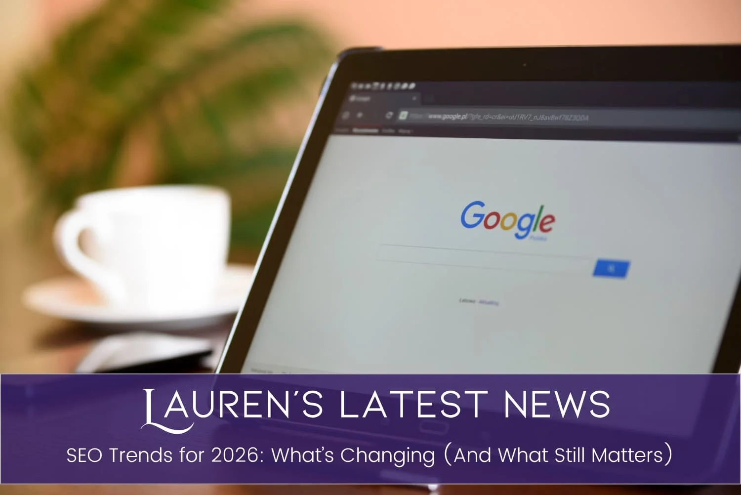 A laptop computer with the browser opened to Google.