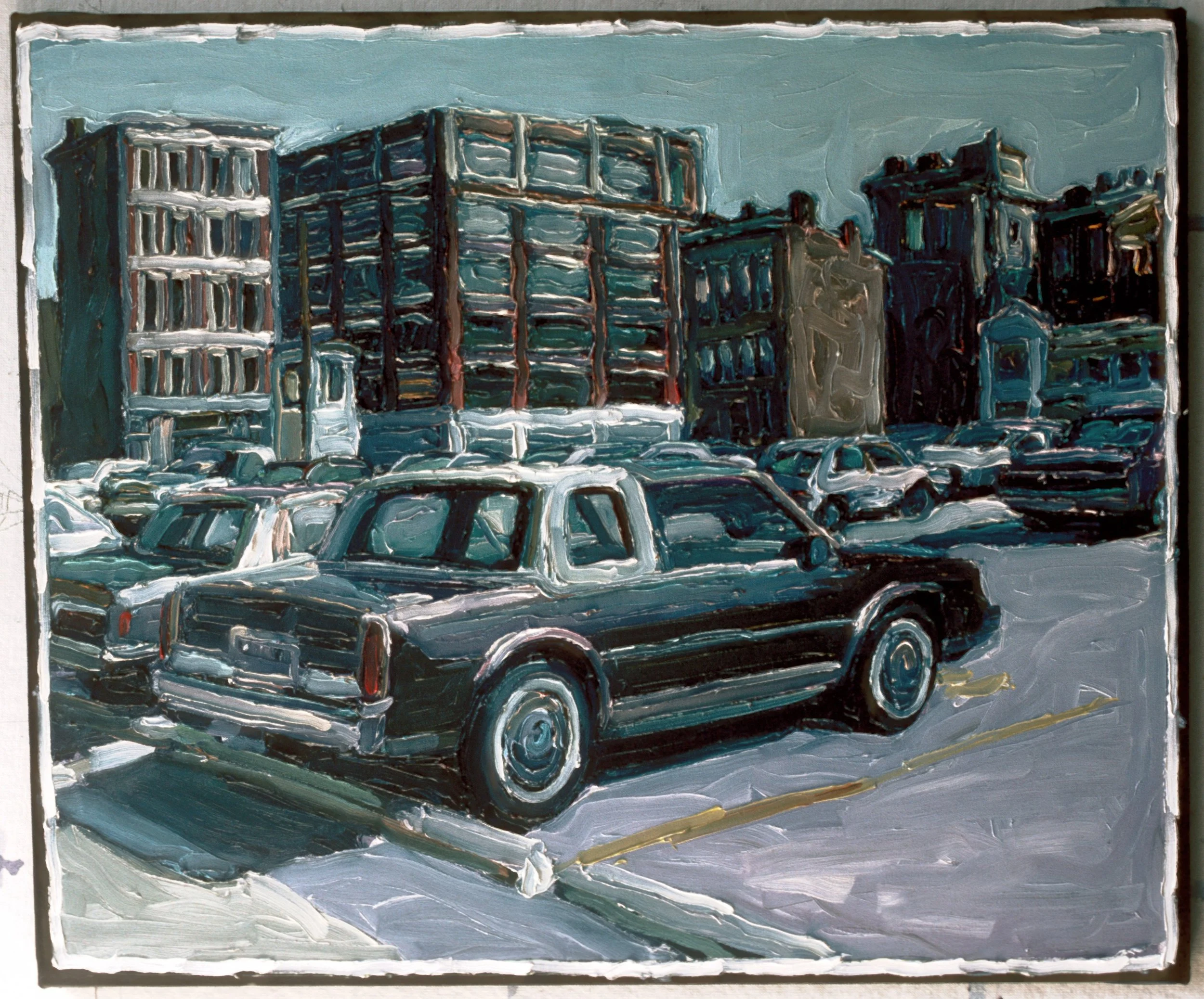 Car, Parking Lot, Cityscape  22" x 28"