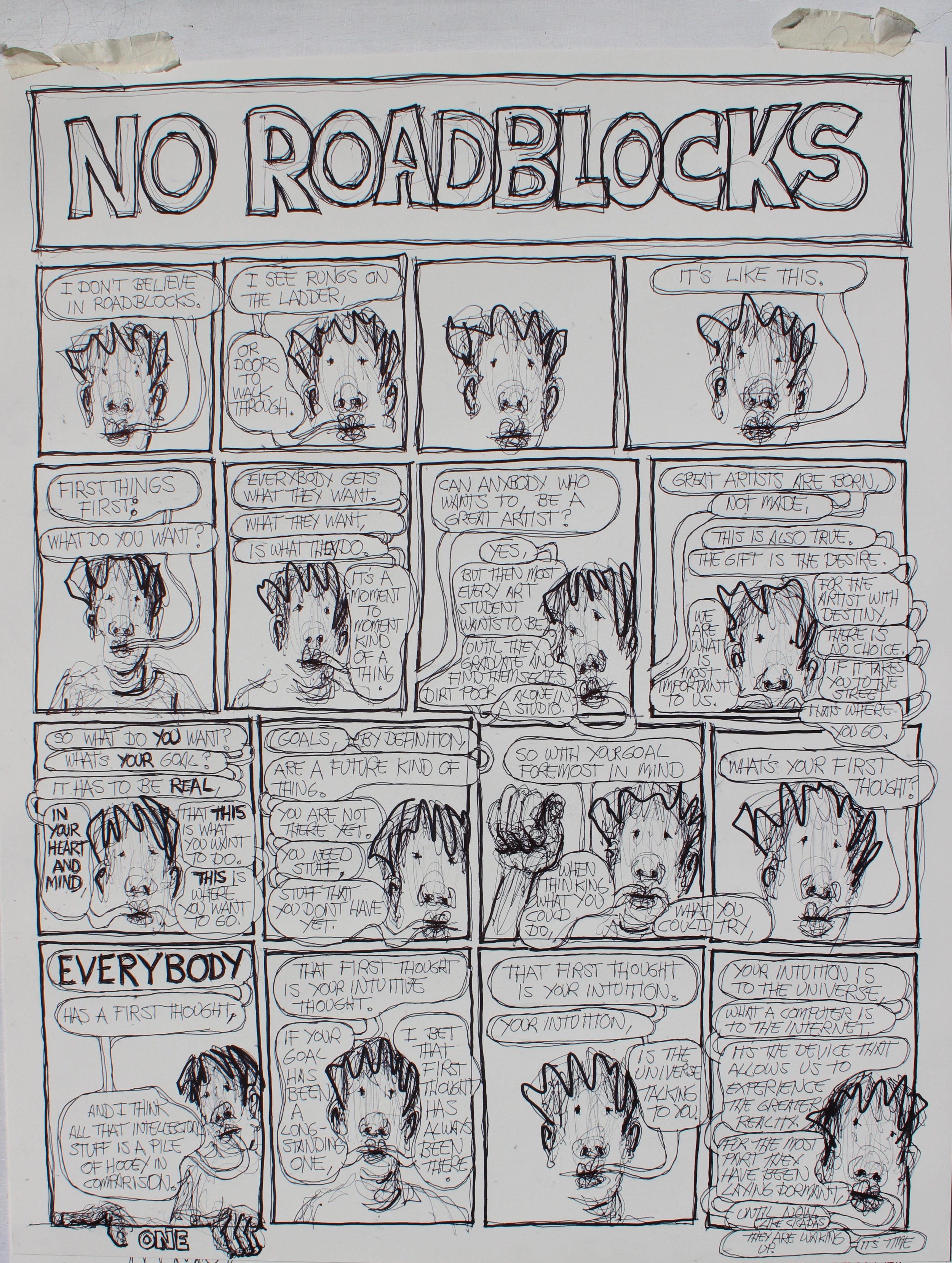 22" x 28"   ballpoint pen and Sharpies on poster board with masking tape