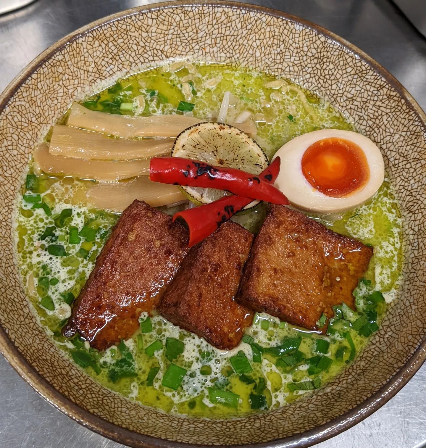 Our special this week is a green herb shoyu created by our kitchen team member Jake. Jake is only 19 but is learning fast - a really hard worker who is dedicated to the craft.