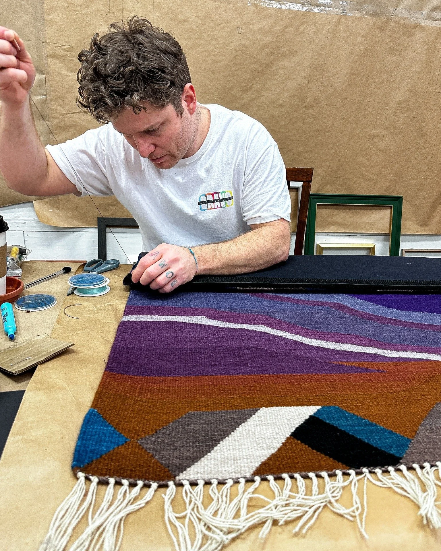 Sometimes getting art on the wall takes a little extra care.
For this piece, that meant adding a custom backing&mdash;handled in-house by Patrick (yes, we sew too).
And when something calls for expertise beyond our own, we&rsquo;re lucky to have a ne