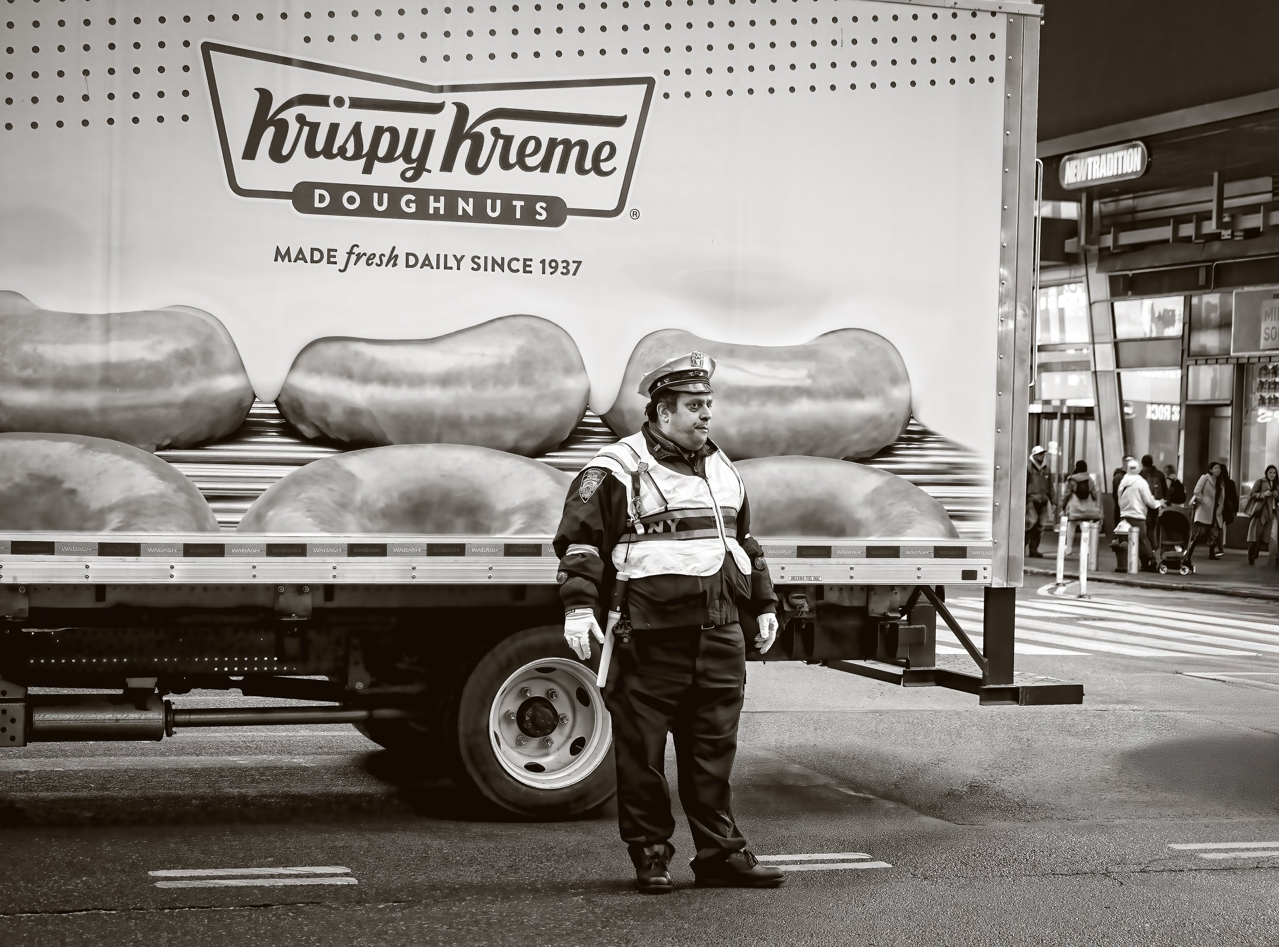 Traffic cop and donuts.  Perfect together