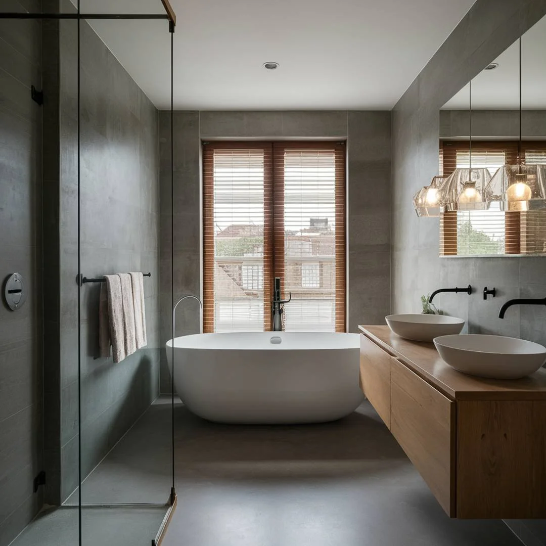 Beton ciré of gietvloer in een badkamer of keuken&nbsp;