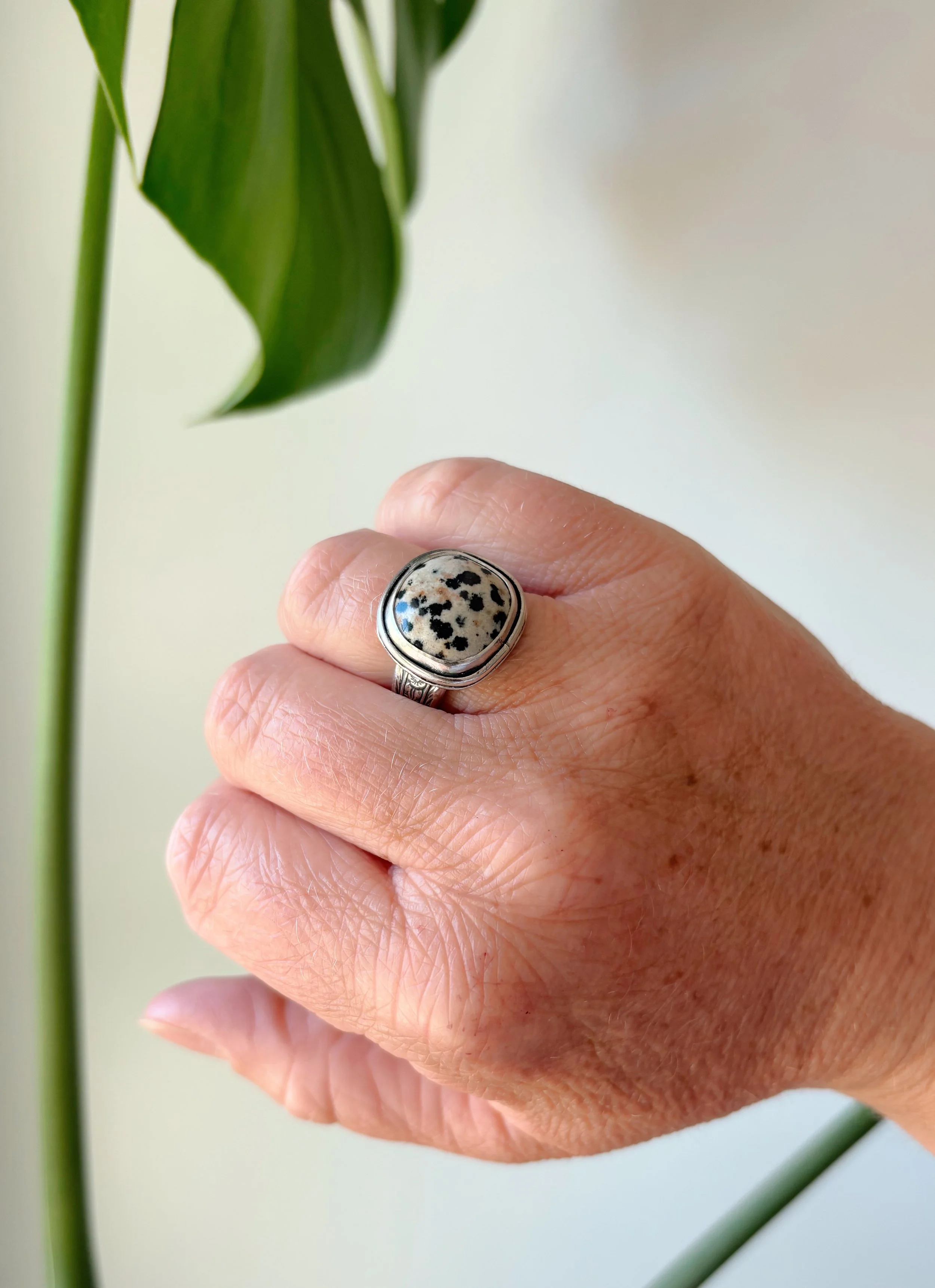 Dalmatian Jasper + Spoon Ring // Size 6.5