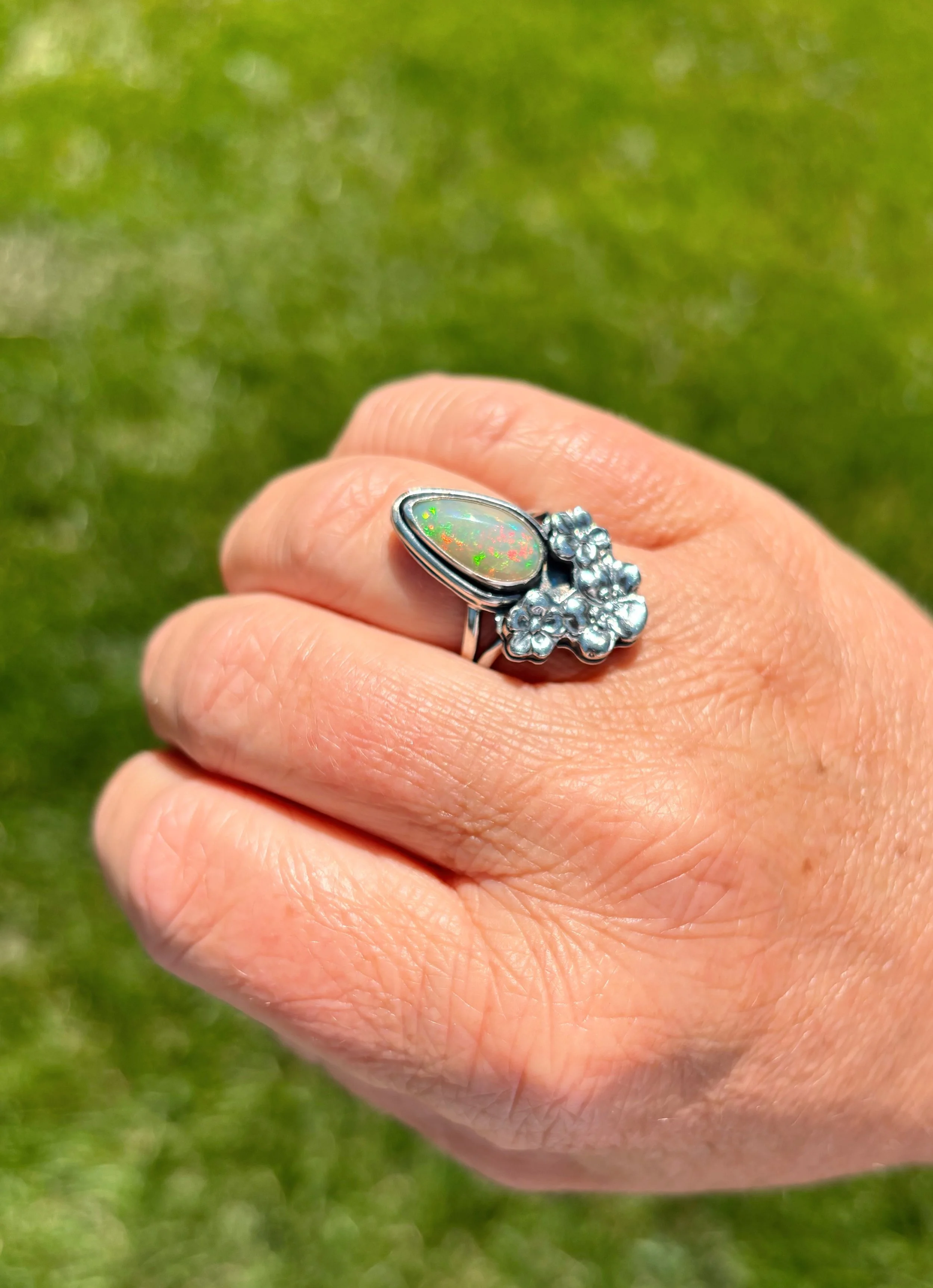 Ethiopian Opal + Spoon Ring - Size 8