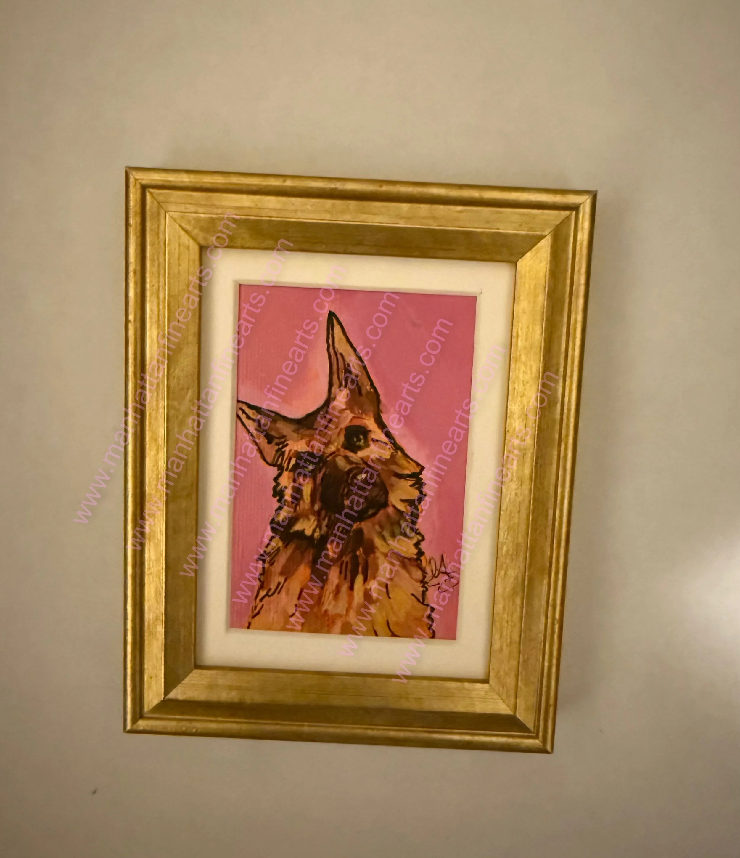 Golden Framed Miniature Dog Portrait