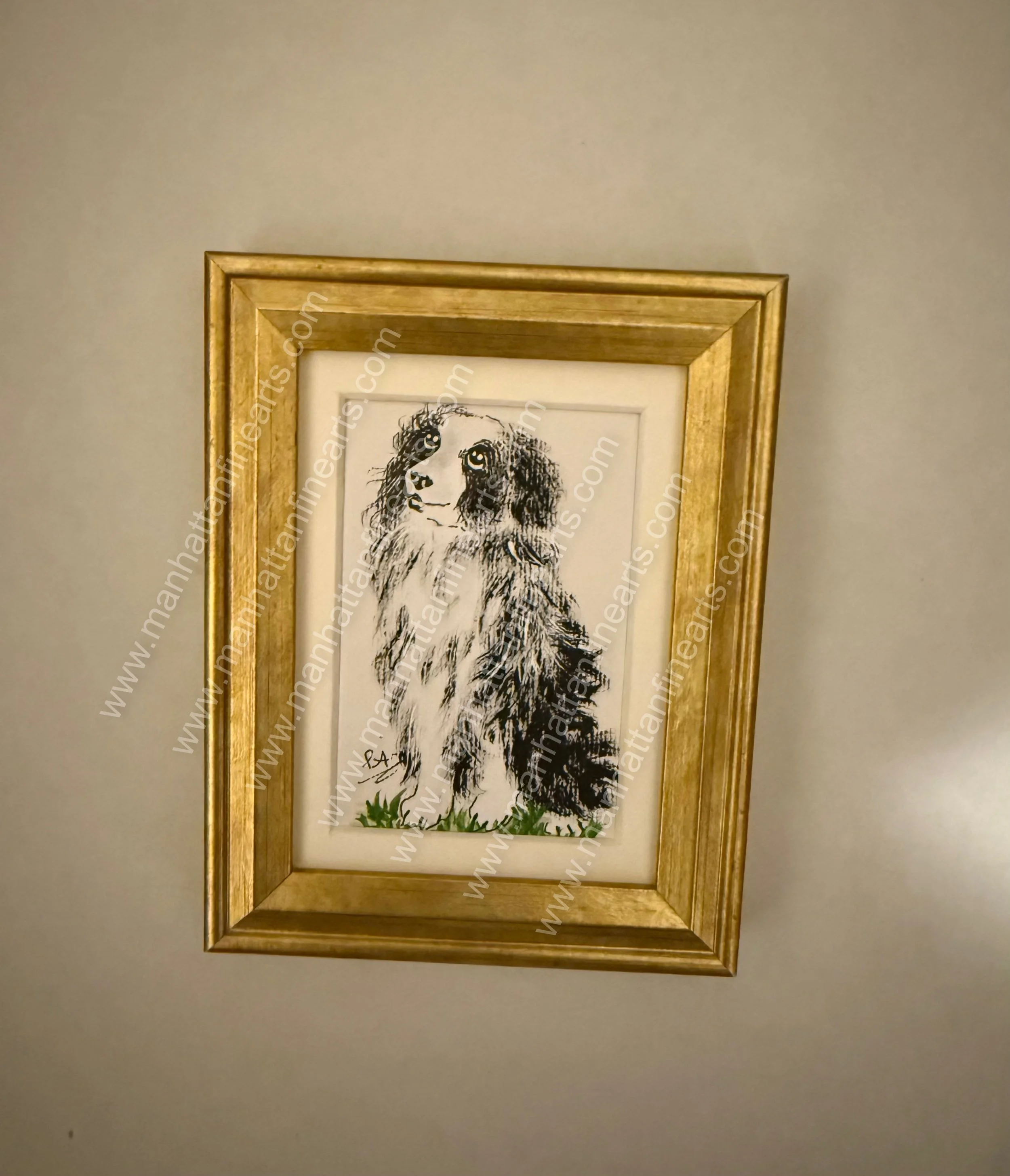 Exquisite Handcrafted Dog Portrait in Golden Frame