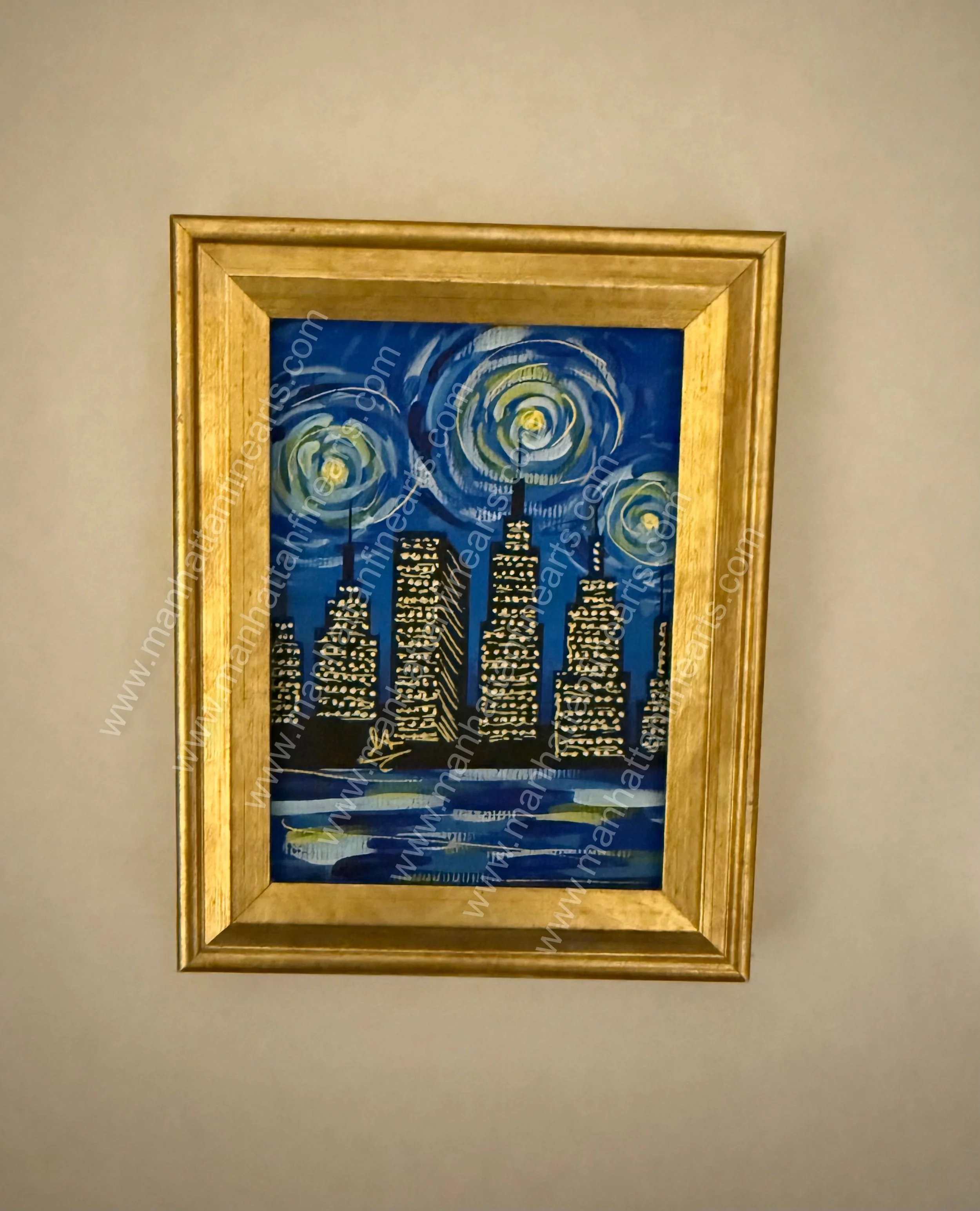Starlit New York Cityscape Miniature Painting