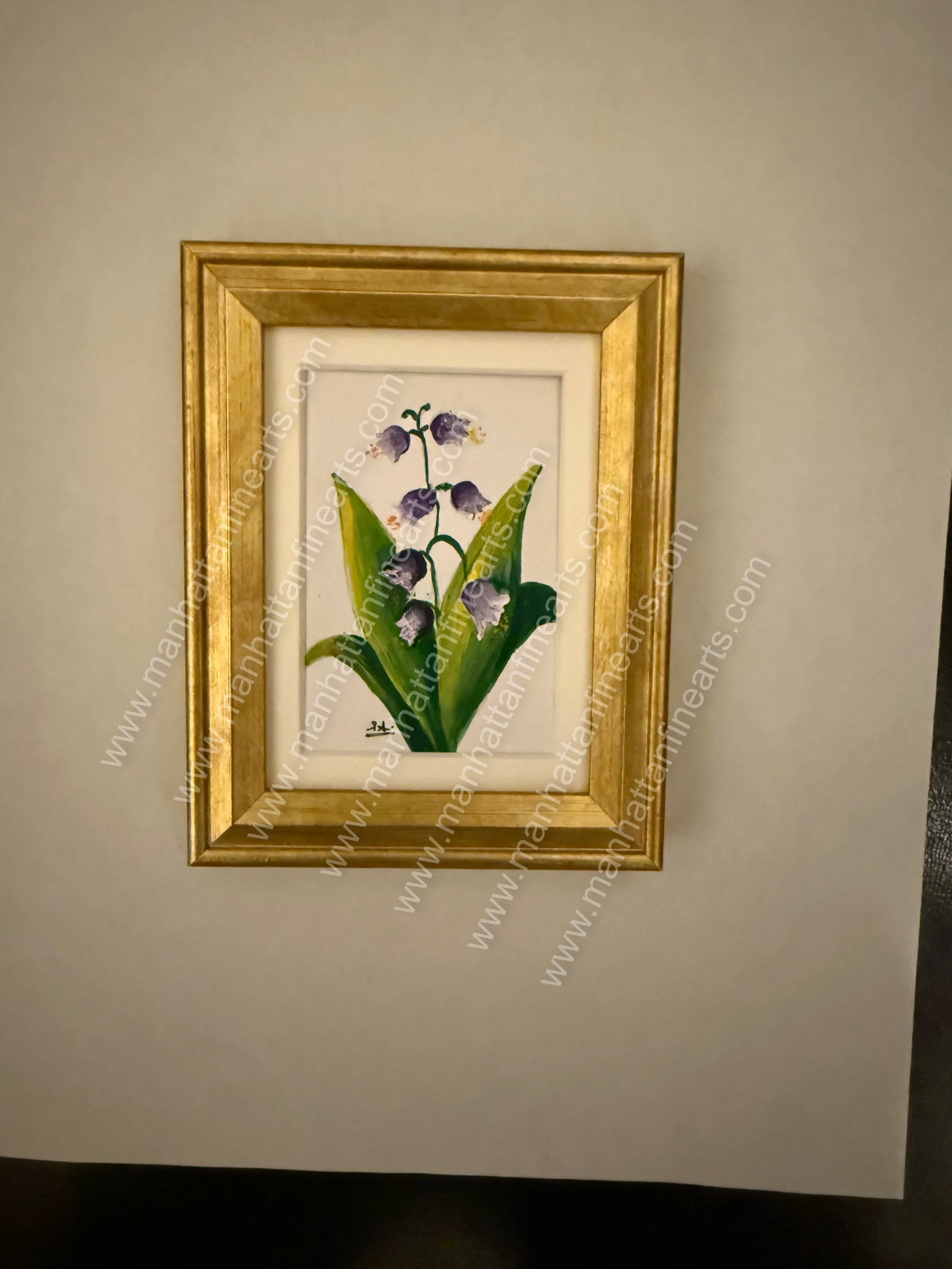 Lily of the Valley Watercolor with Gold Frame