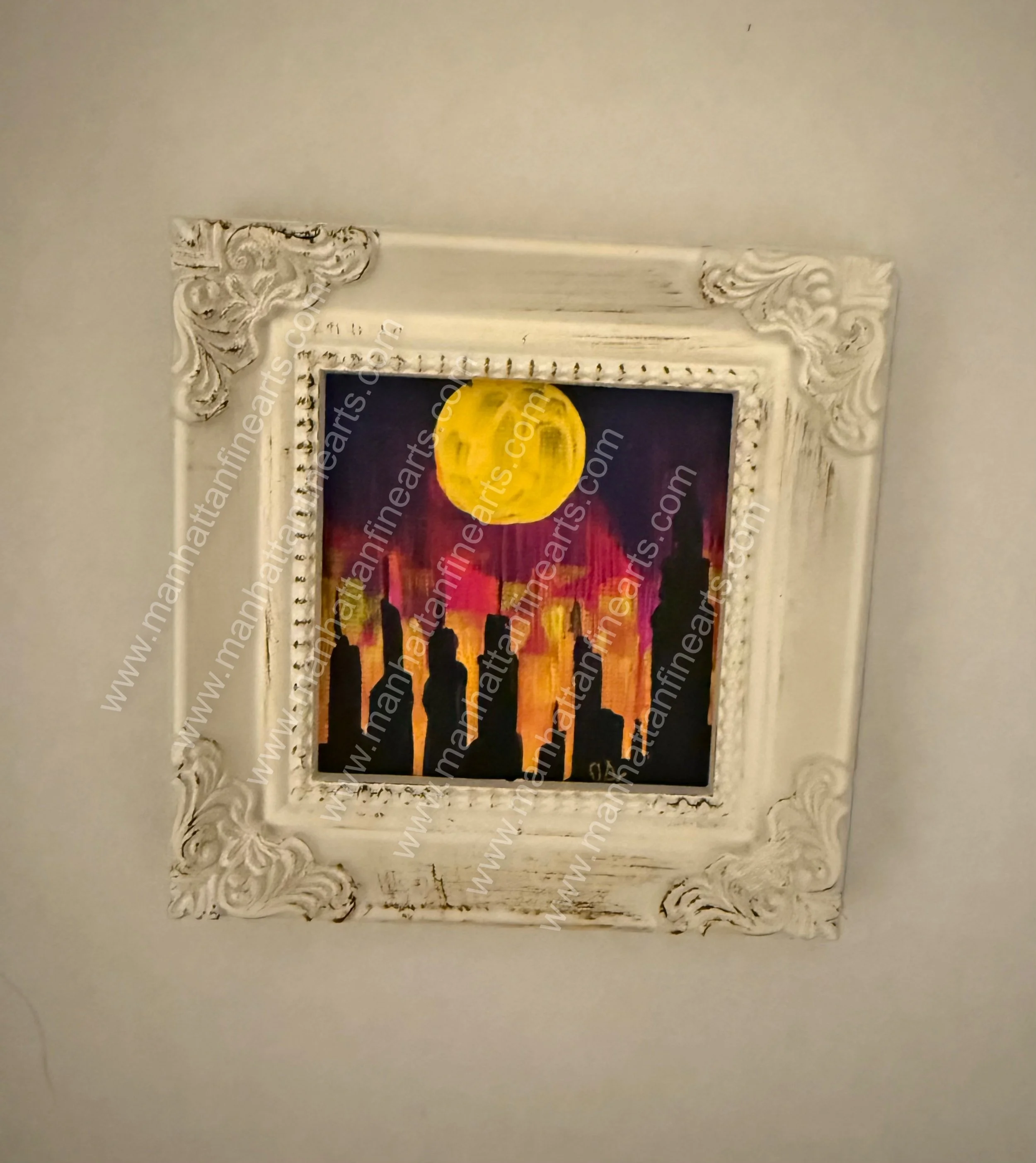 Moonlit New York City Skyline Miniature Painting