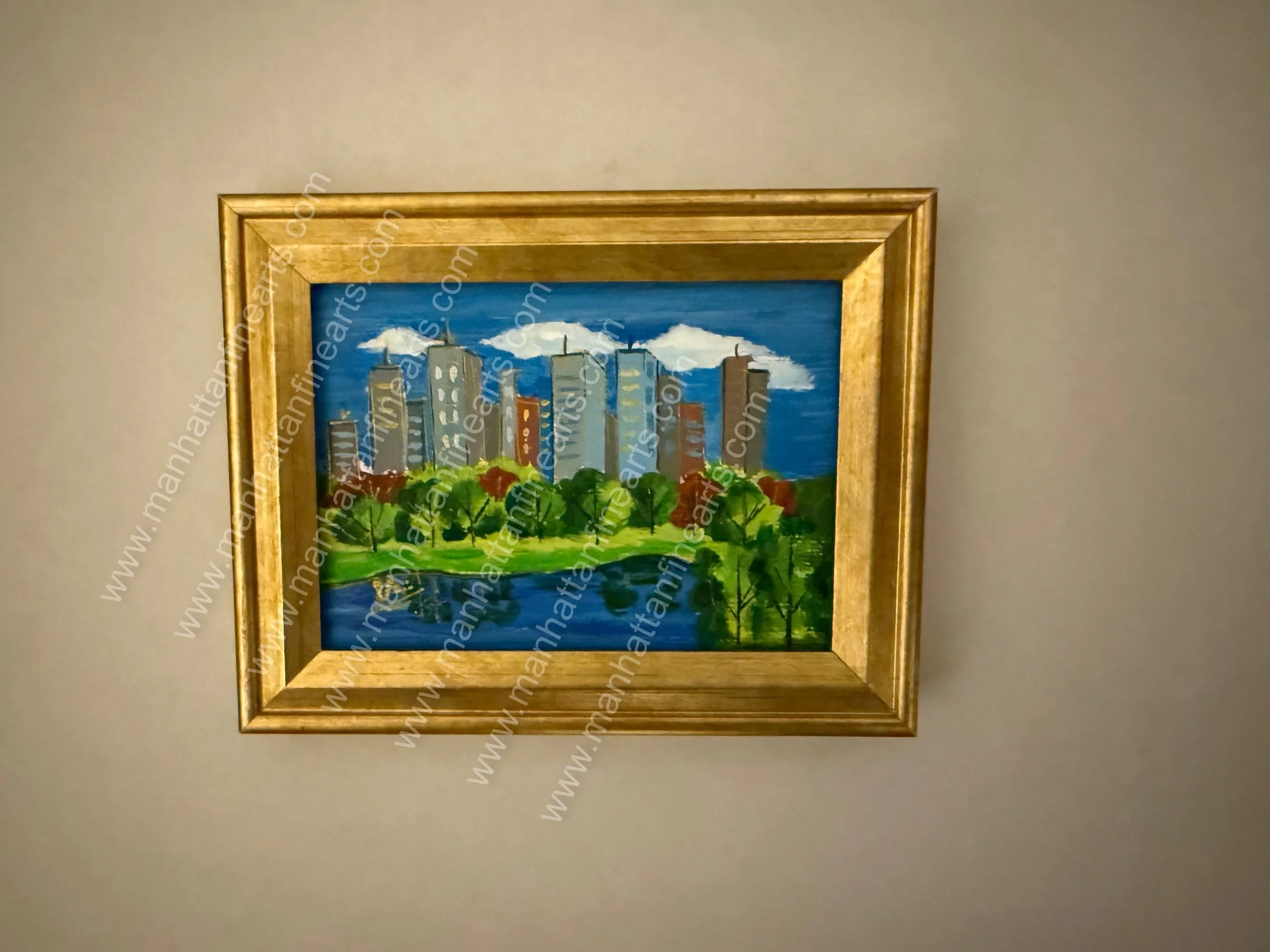 New York Cityscape Central Park Serenity Hand-Painted Artwork