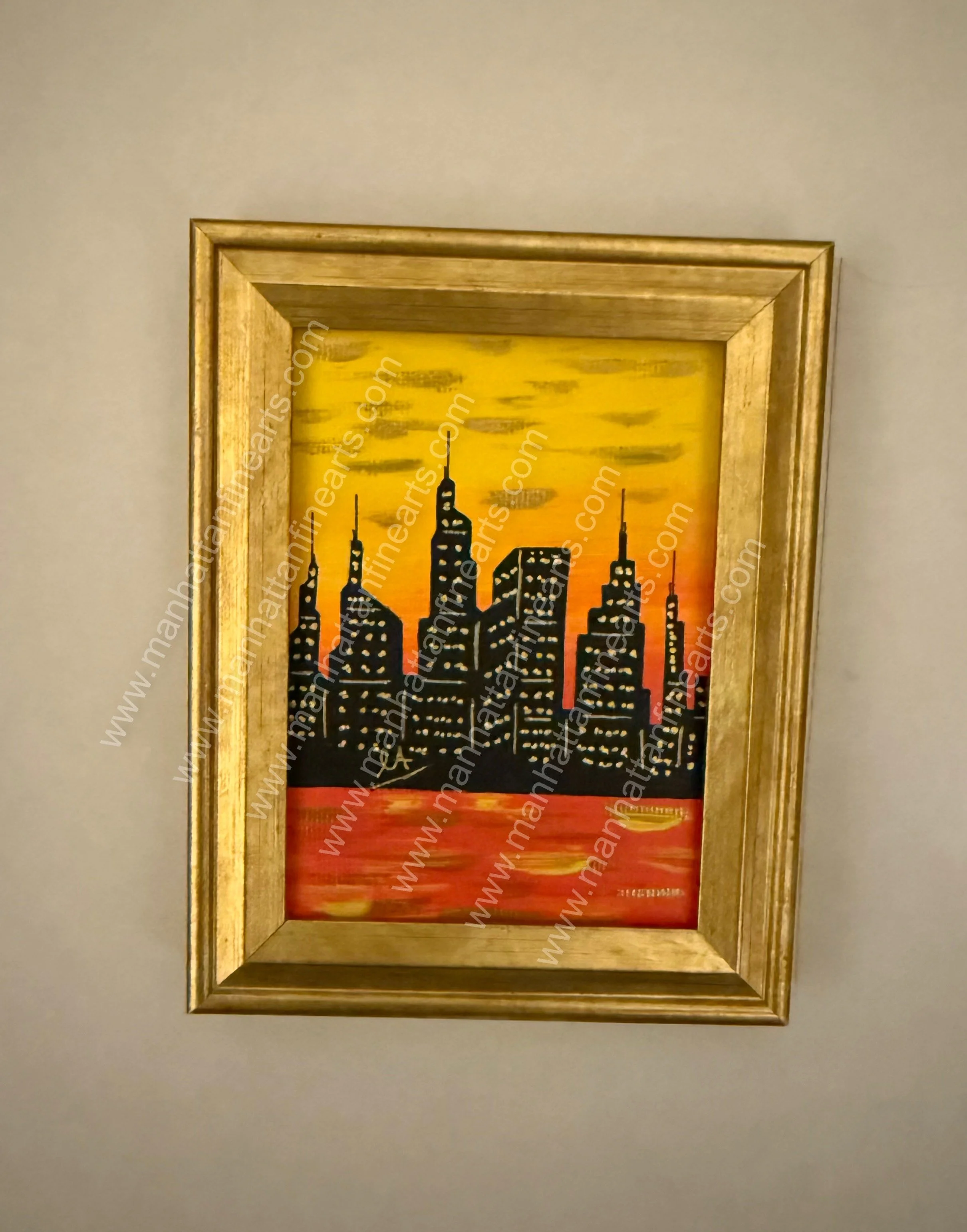 Golden Twilight NYC Skyline Miniature Painting