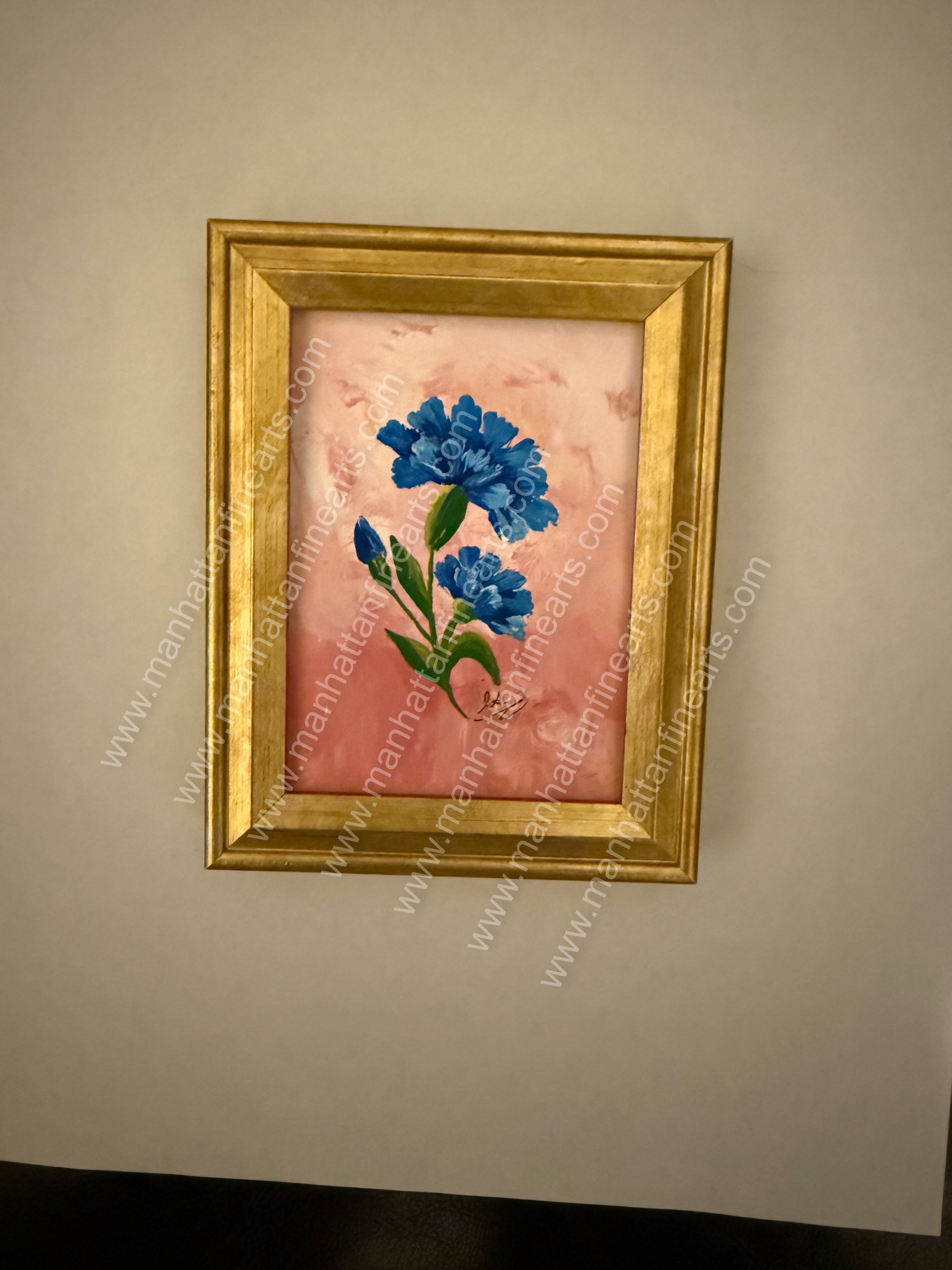 Elegance in Bloom: Framed Blue Floral Painting
