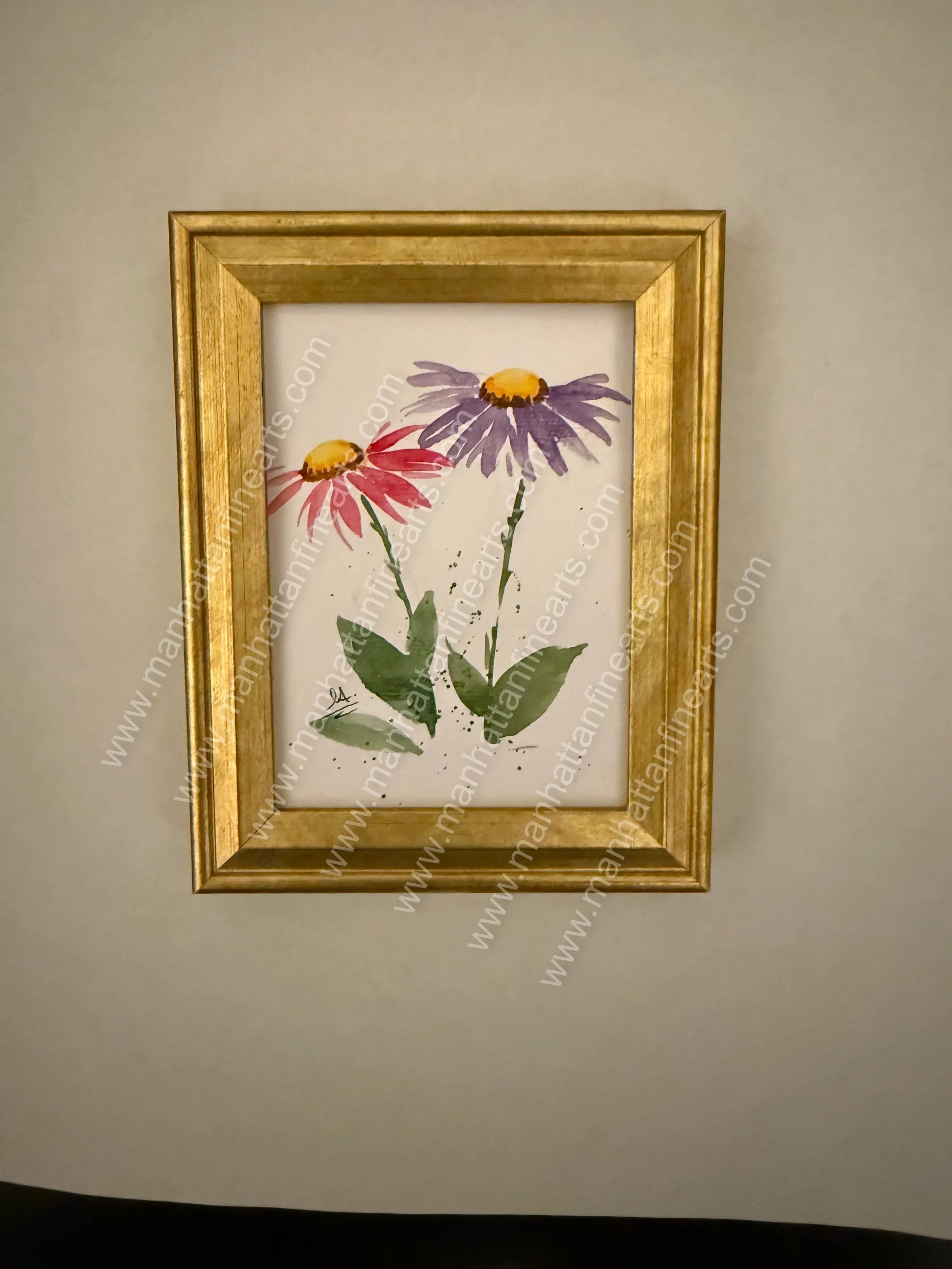 Golden Framed Floral Watercolor Painting