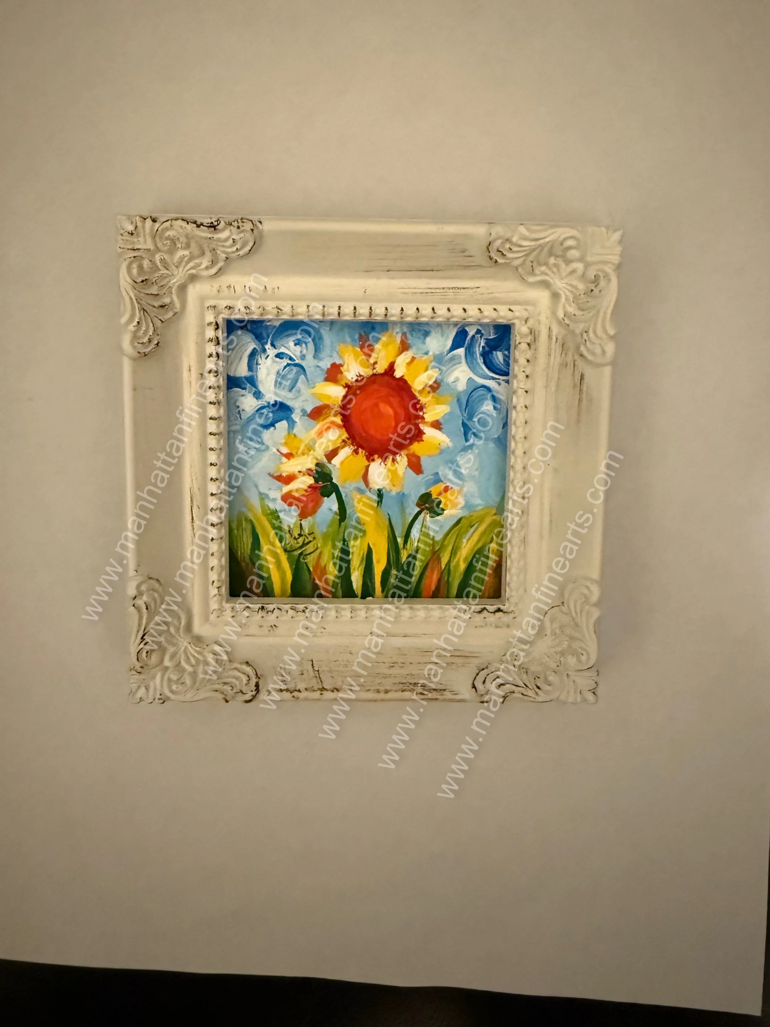 Radiant Sunflower Painting in Ornate Frame
