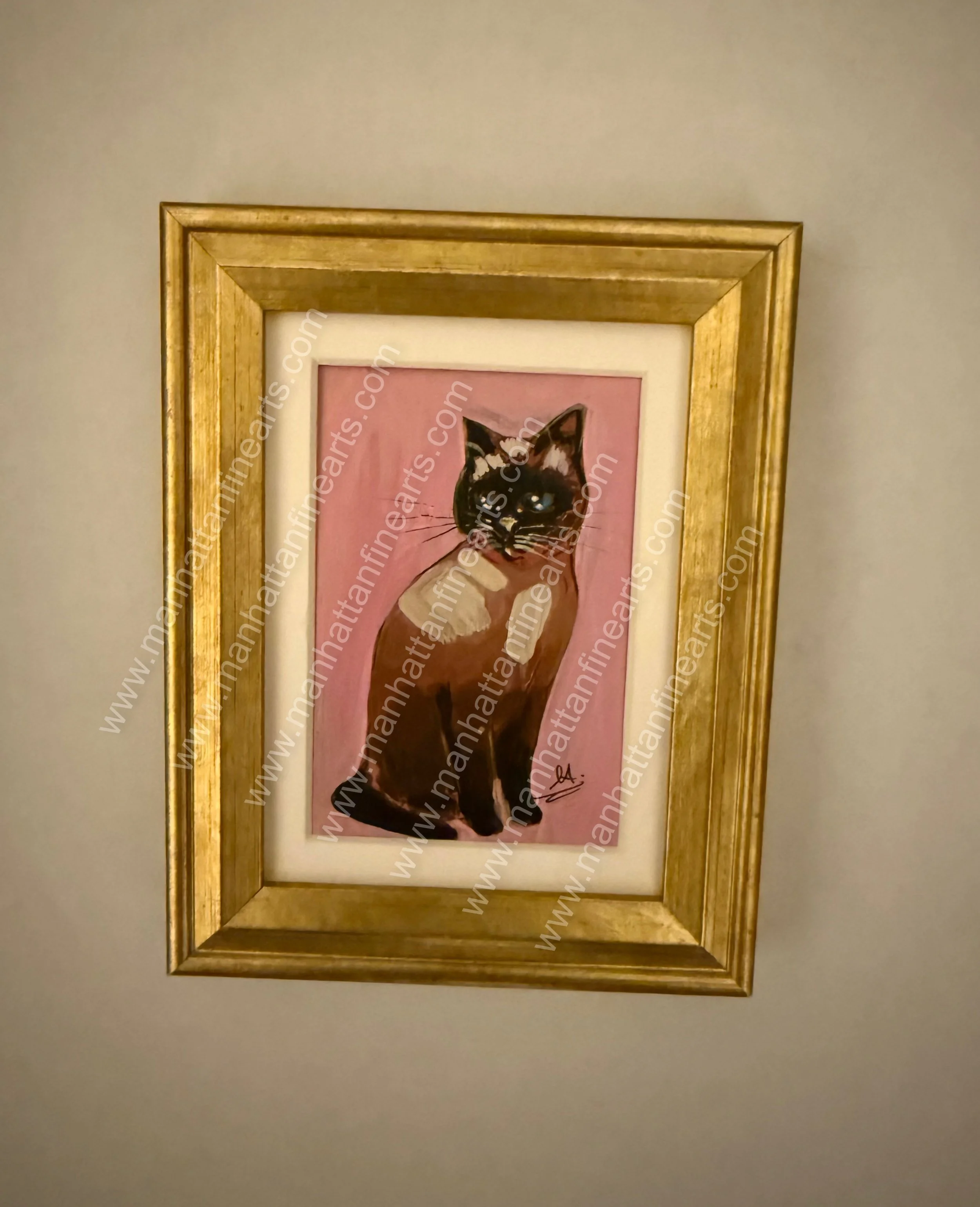 Framed Siamese Cat Portrait Painting
