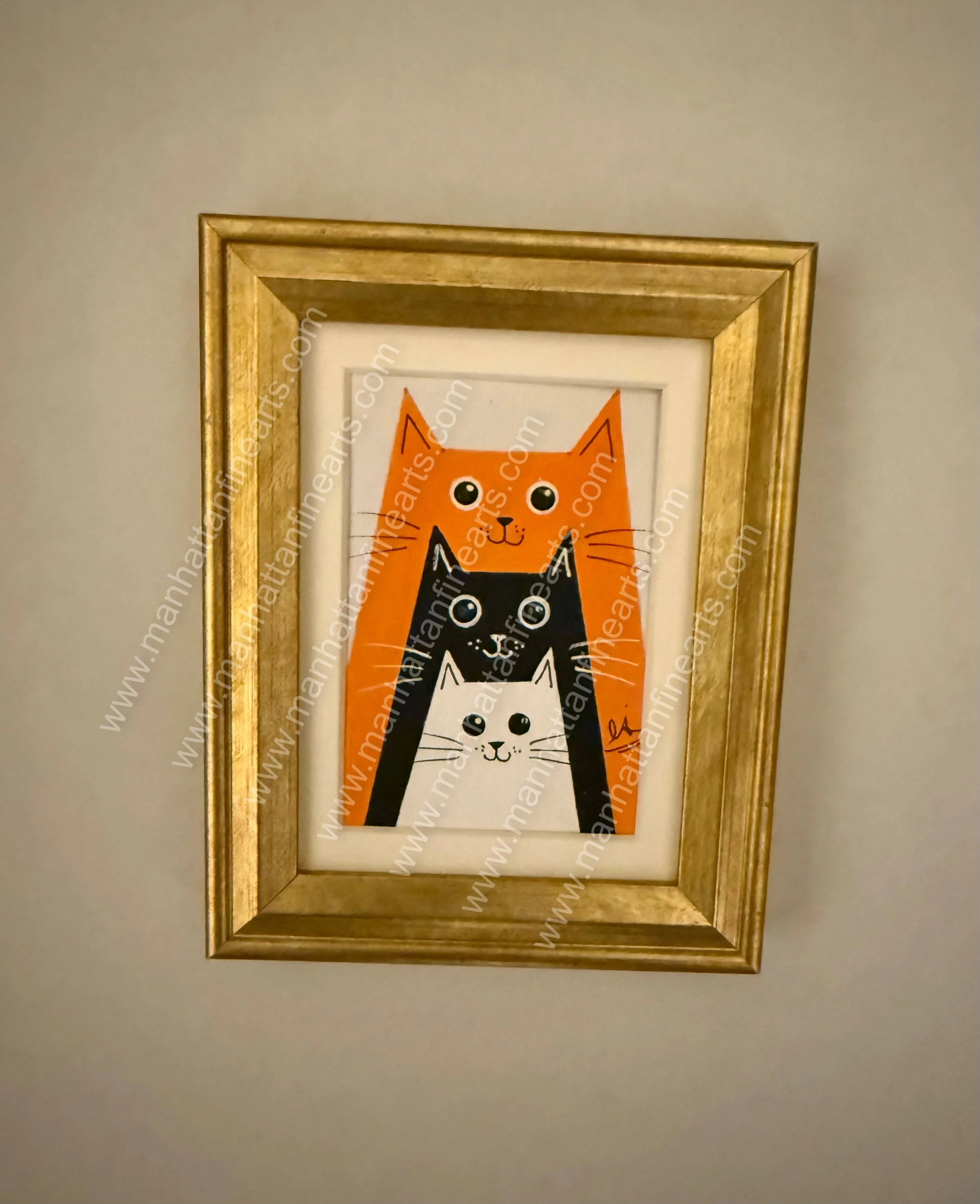 Whimsical Cat Duo Framed Painting