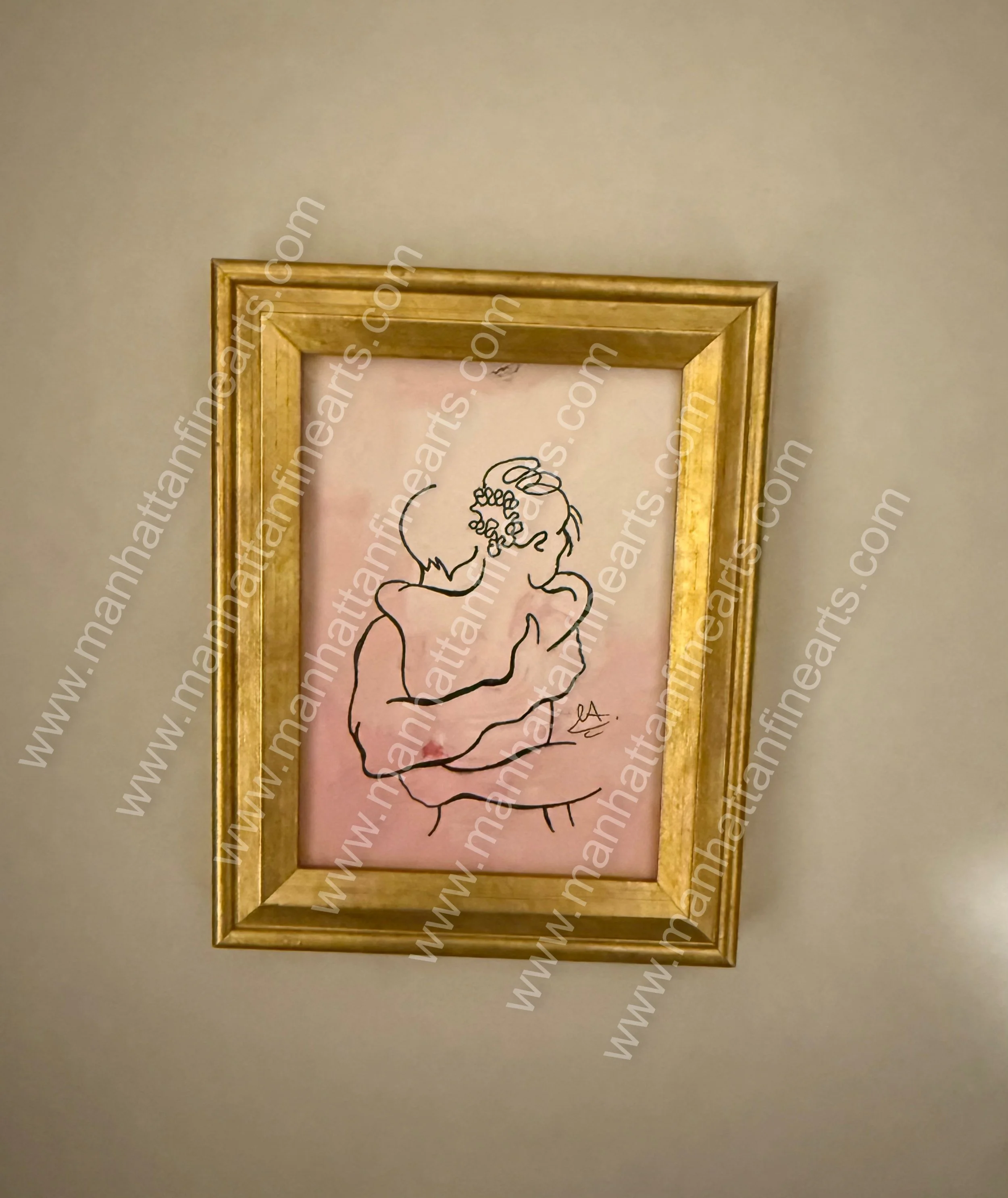 Embrace Line Painting in Gold Frame