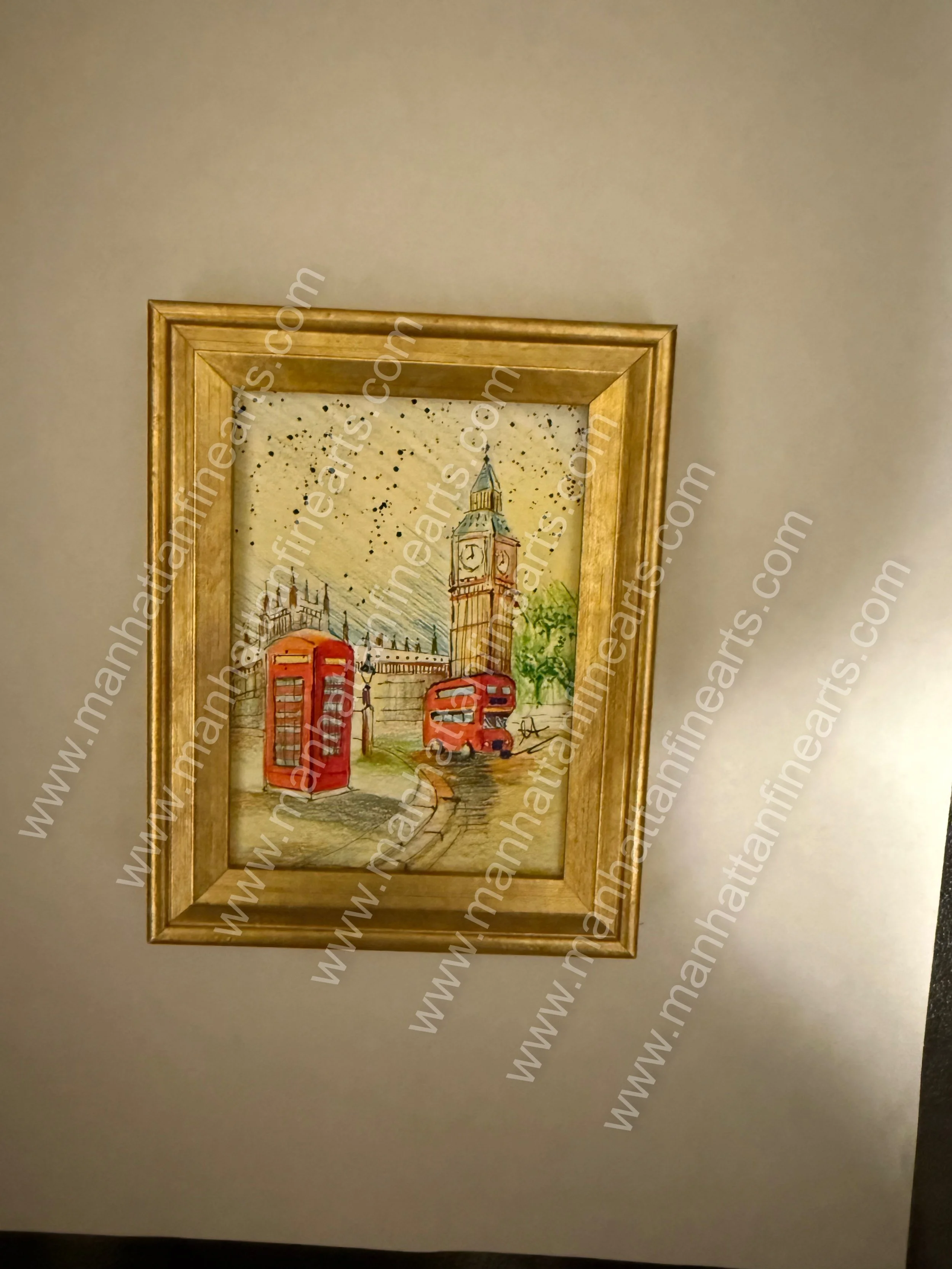Miniature London Landmark Painting in Gold Frame