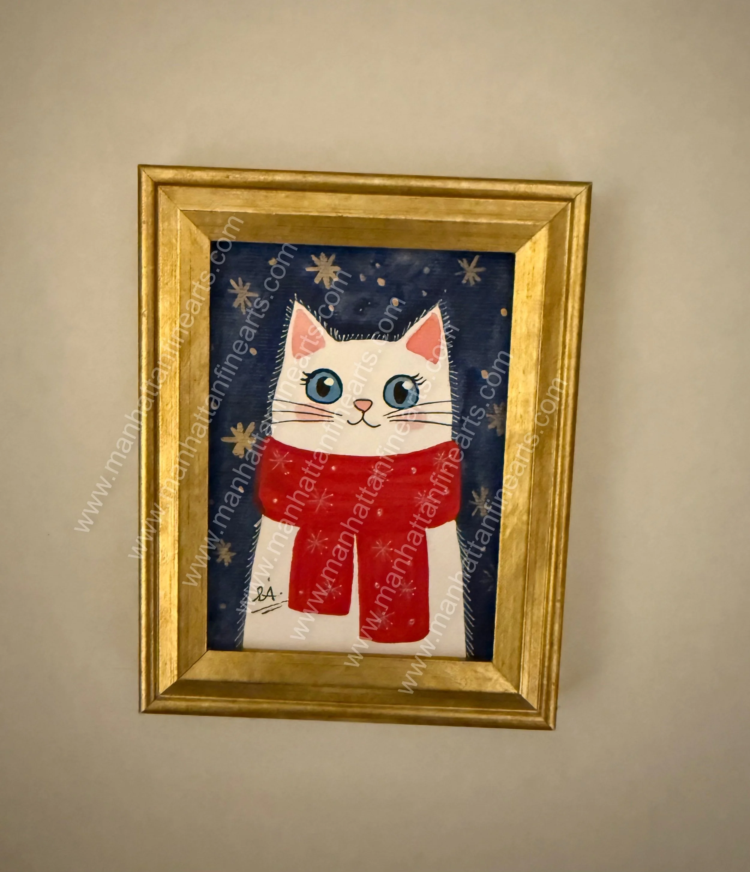 Whimsical Winter Cat Painting