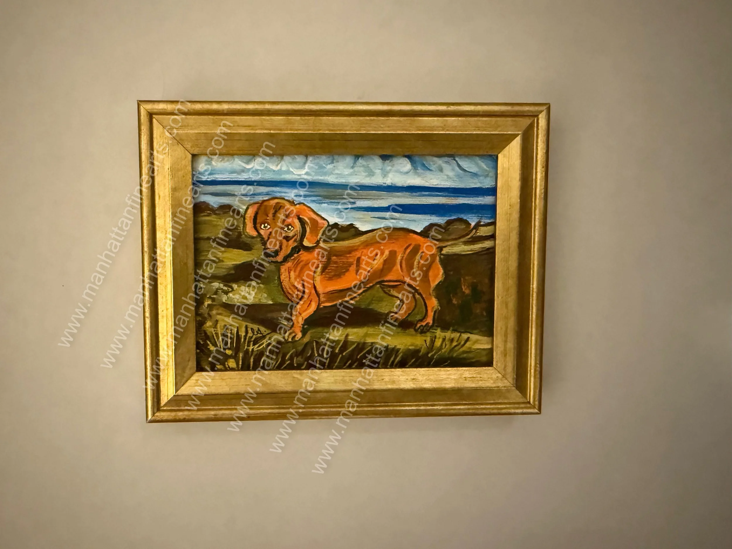 Golden Framed Dog Landscape Painting