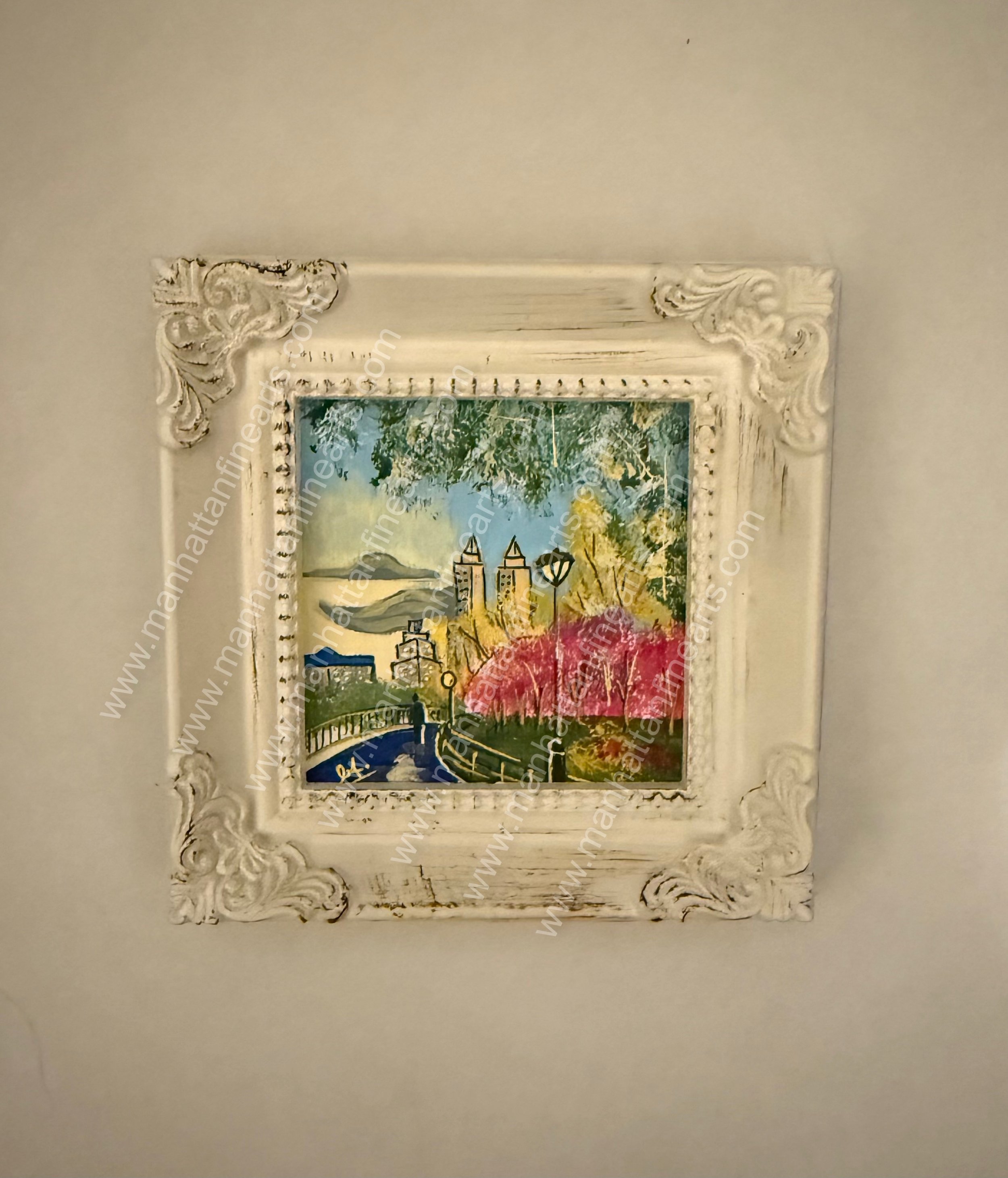 Ornate Framed Miniature Central Park Painting