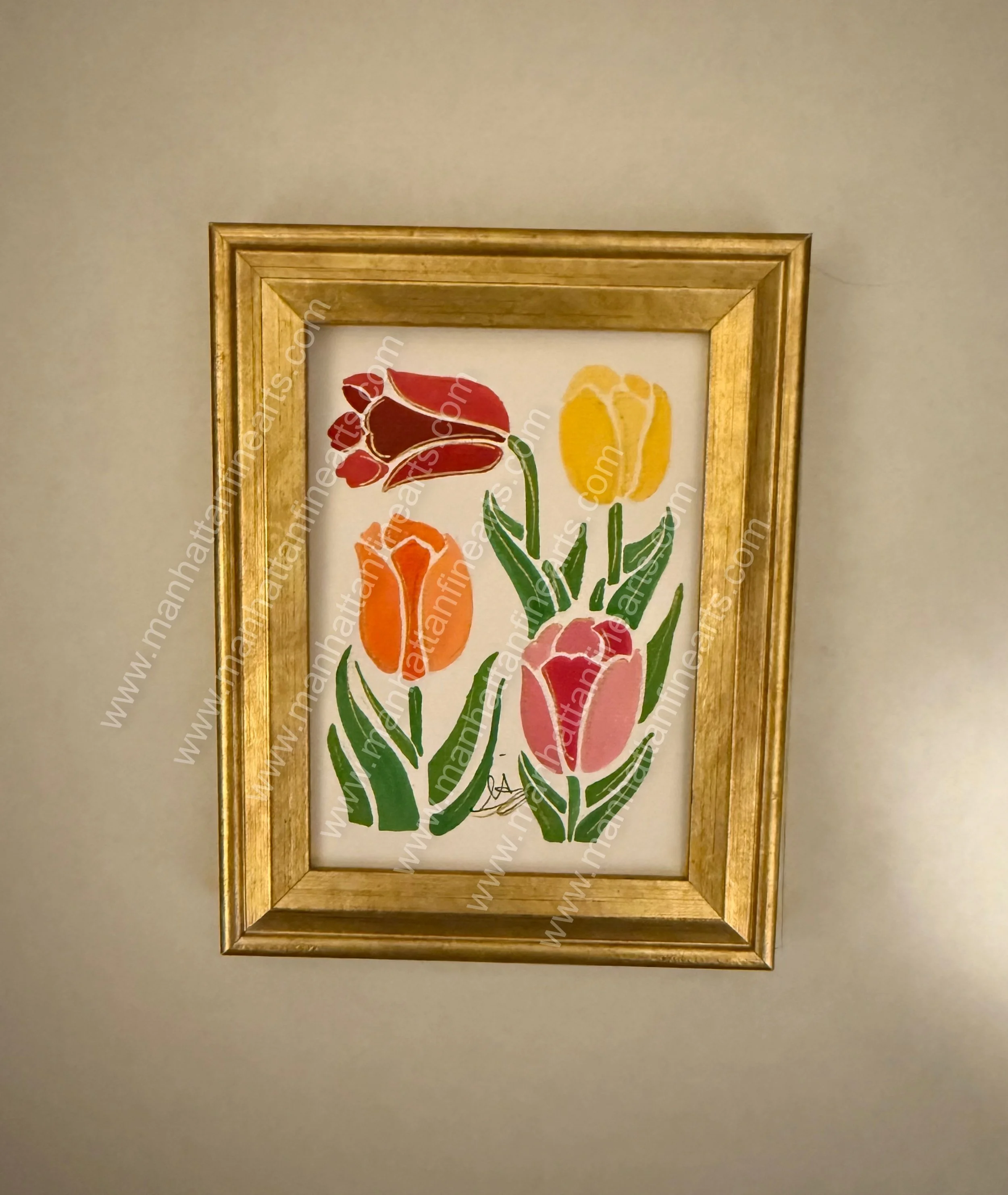 Framed Tulip Blossom Miniature Painting