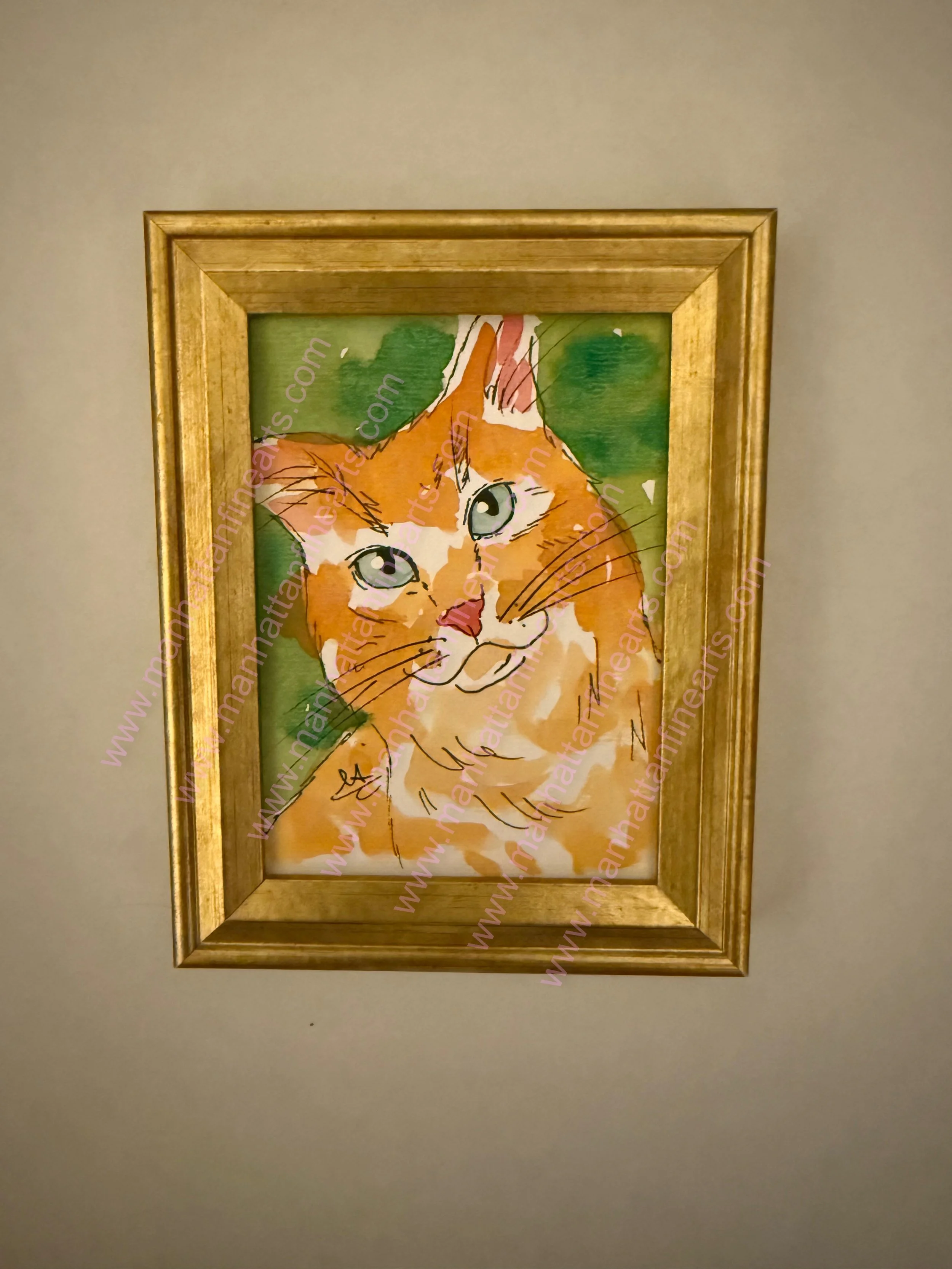 Whimsical Cat Watercolor Painting