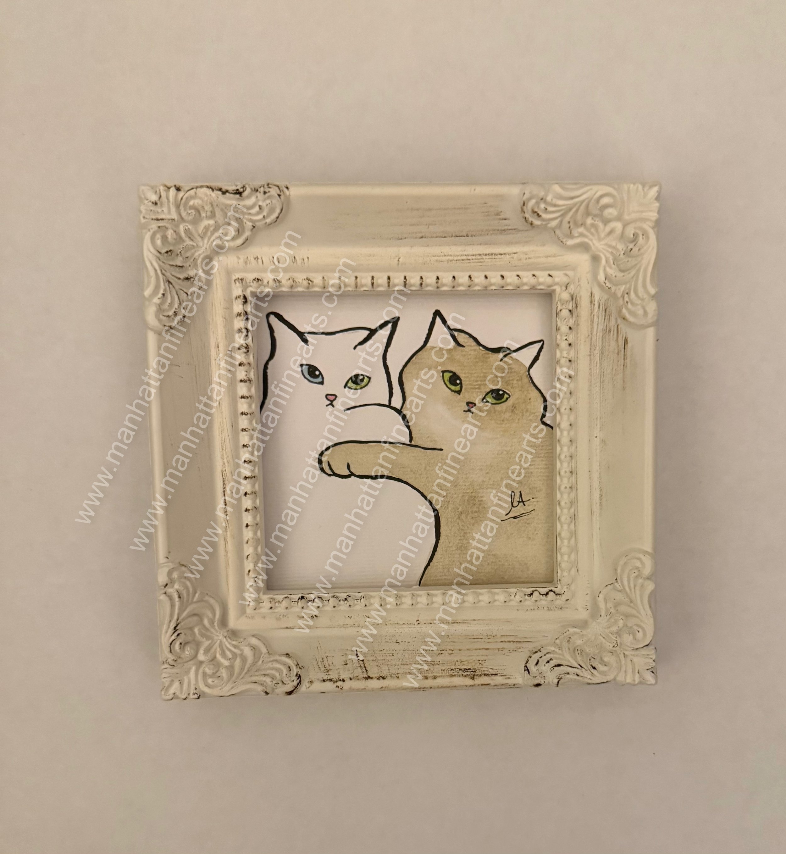 Charming Feline Duo Miniature Painting