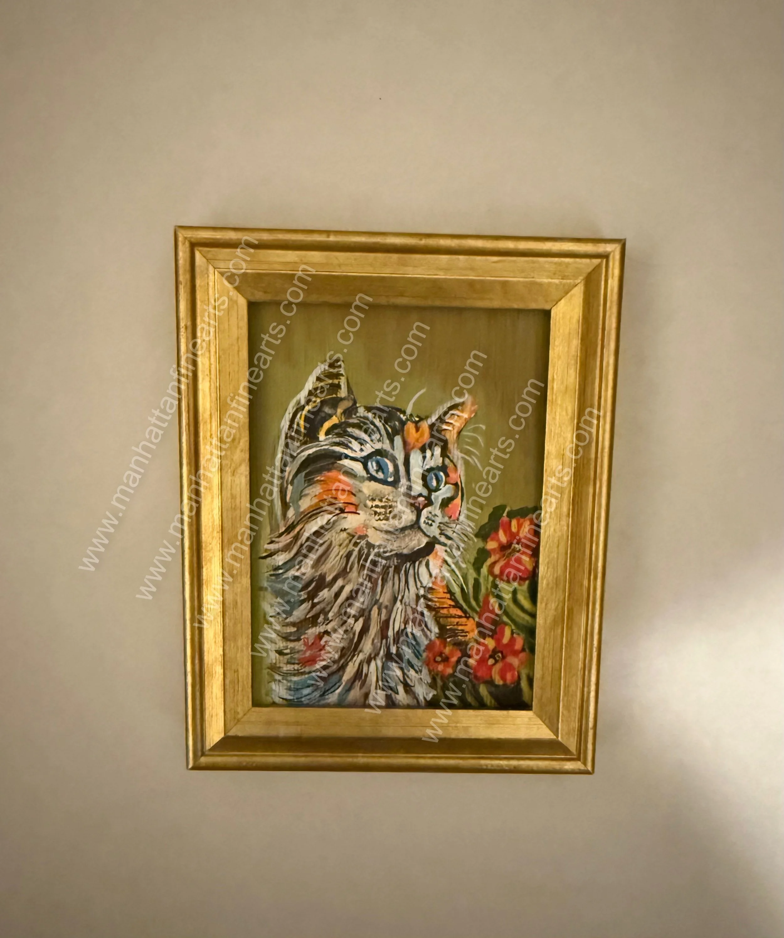 Charming Cat Portrait in Gold Frame