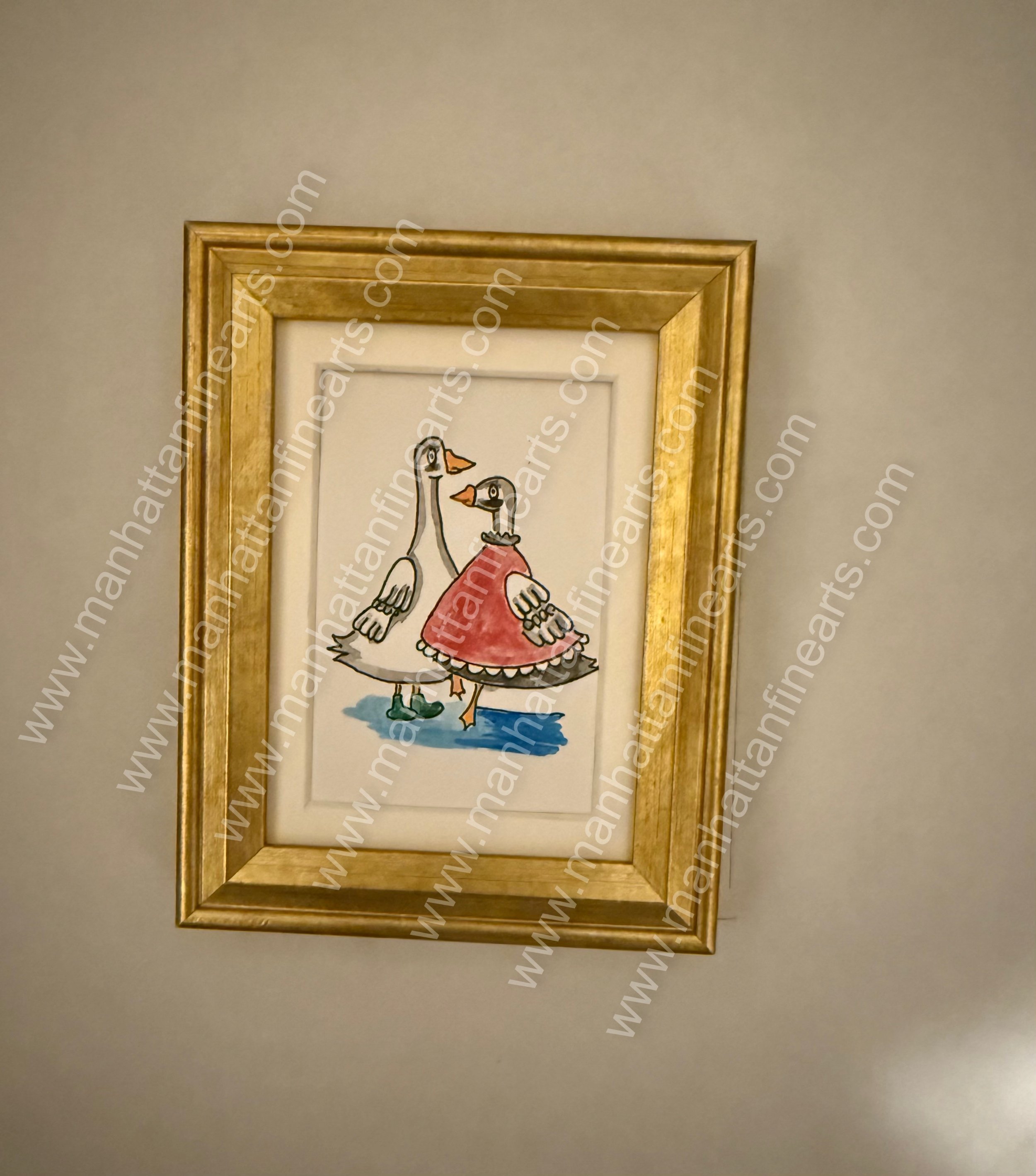 Golden Framed Goose Companions Painting