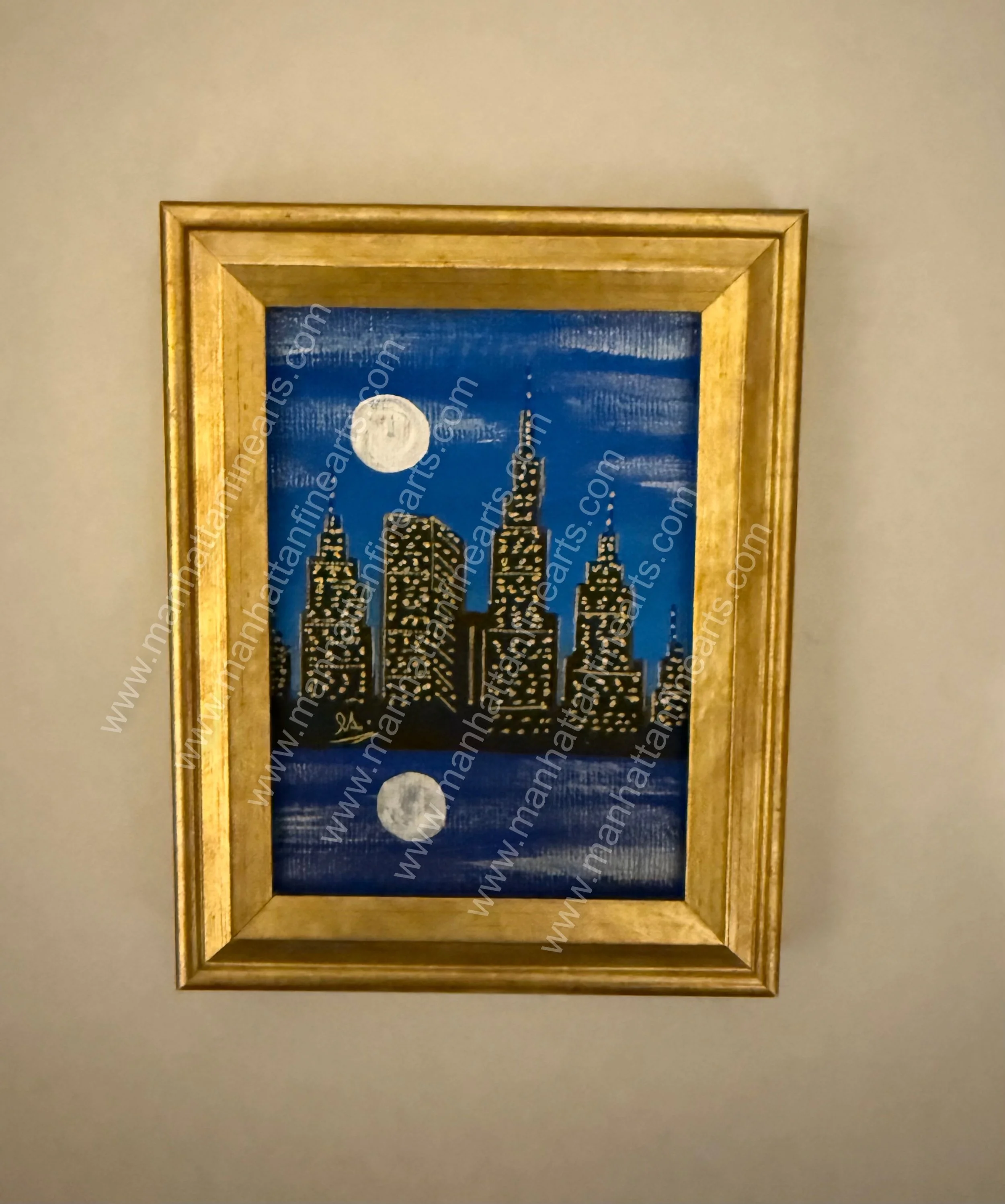 Gold-Touched New York Skyline Miniature Painting