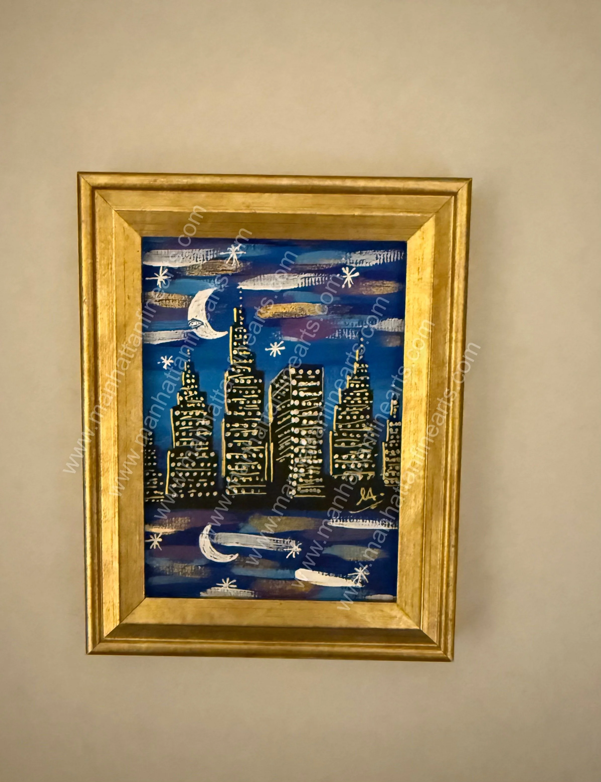 Starry New York City Skyline Framed Painting