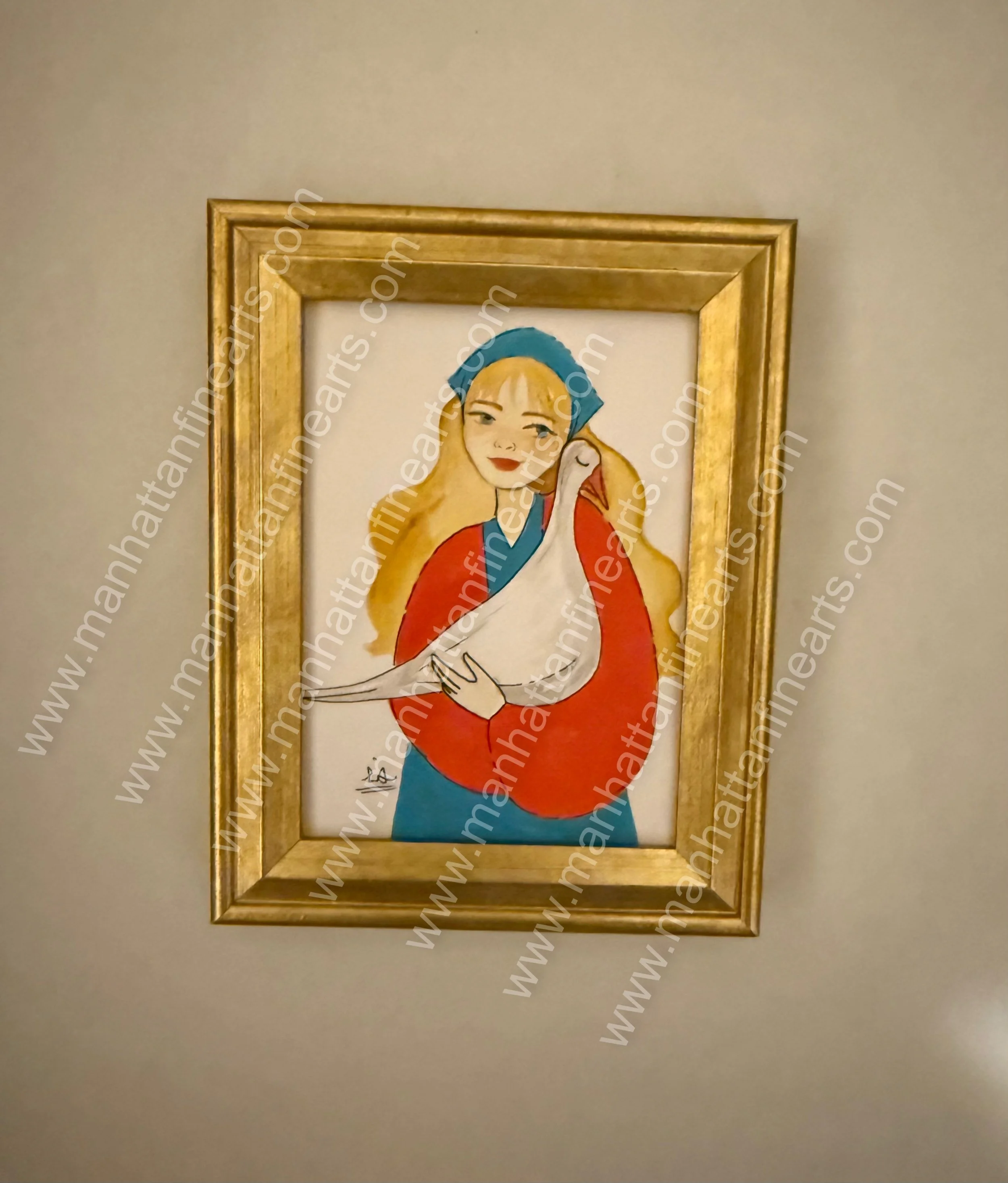 Serene Harmony: Framed Painting of Woman with Dove