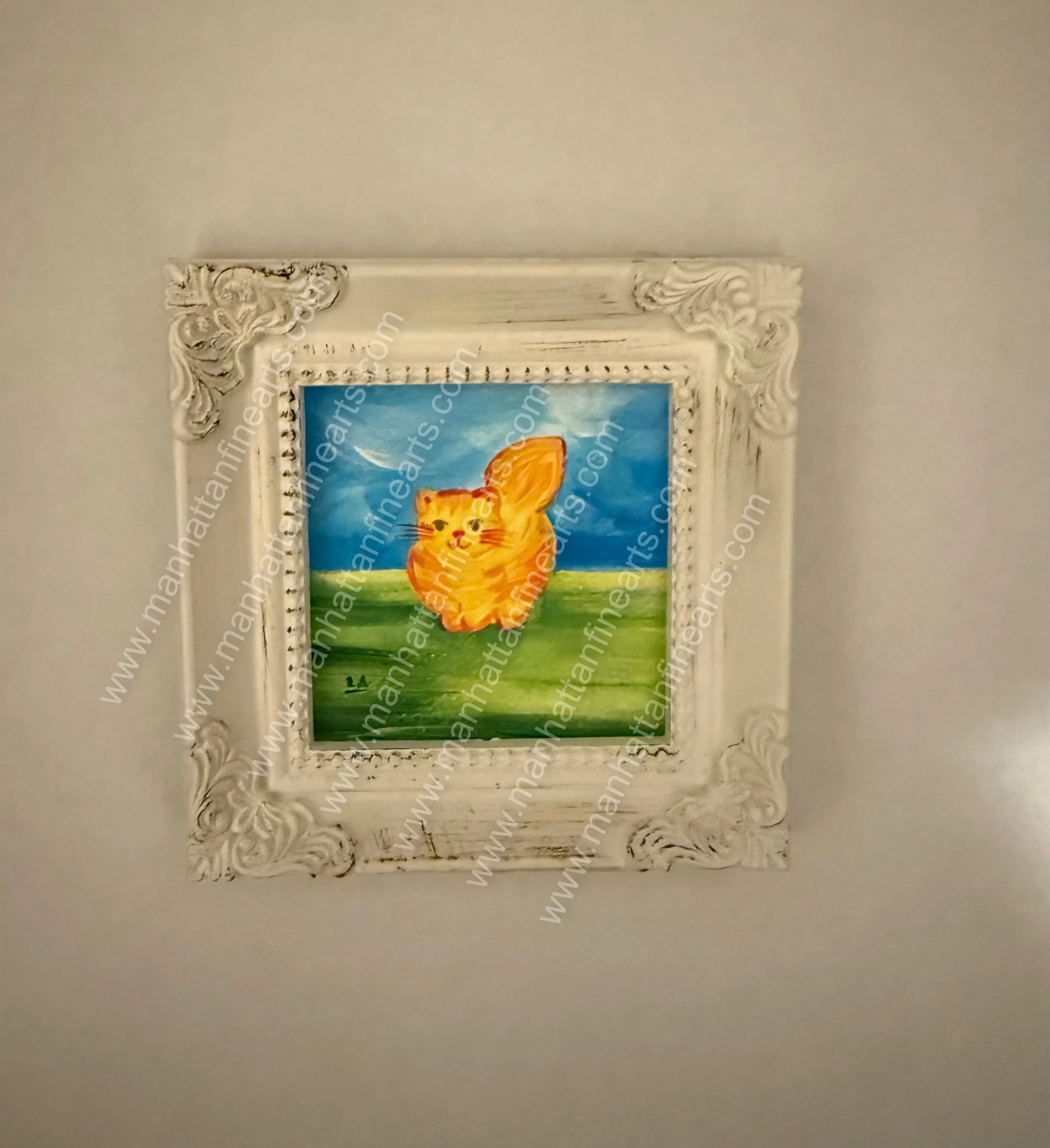 Whimsical Orange Cat Miniature Painting