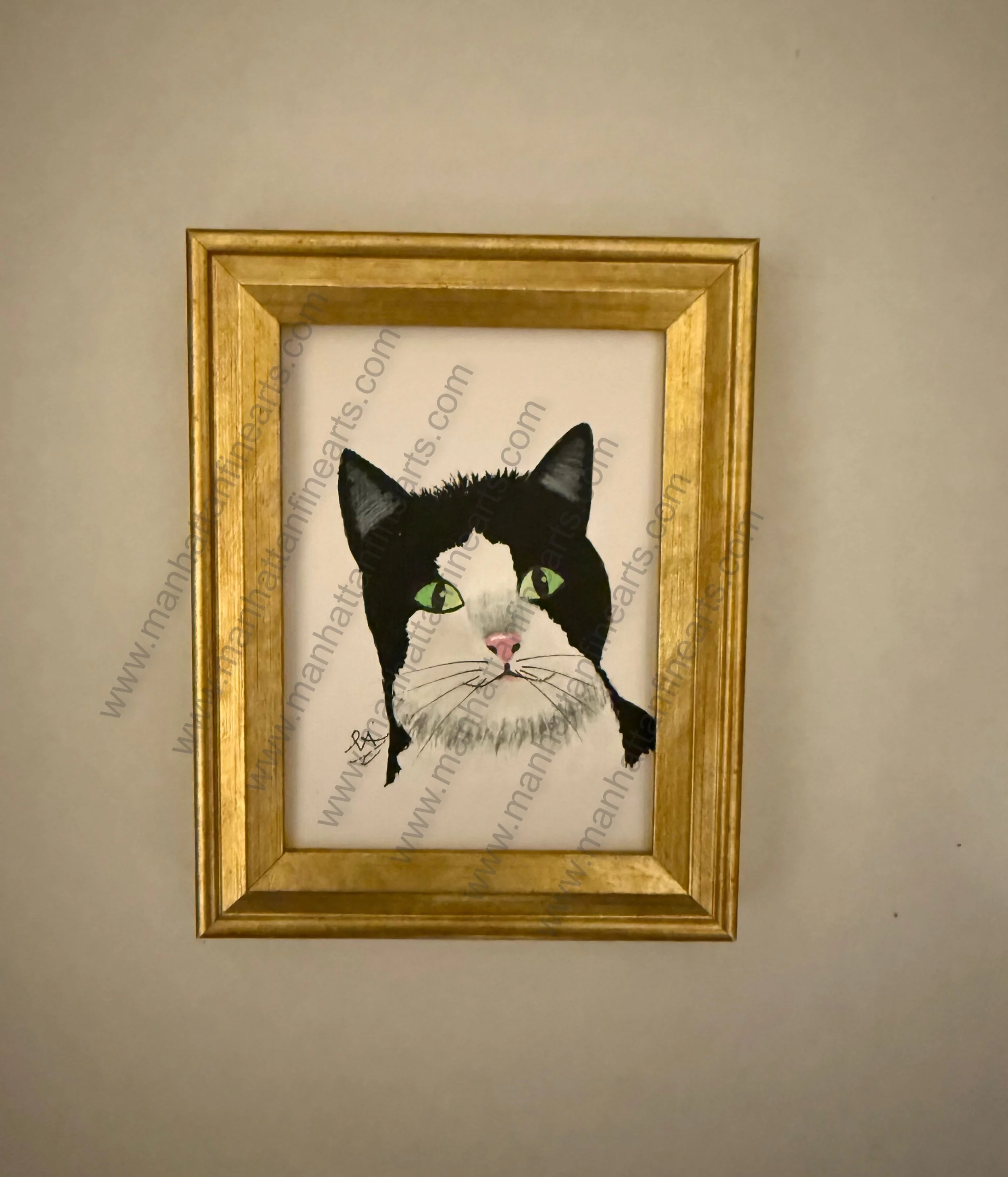 Handcrafted Cat Portrait with Golden Frame