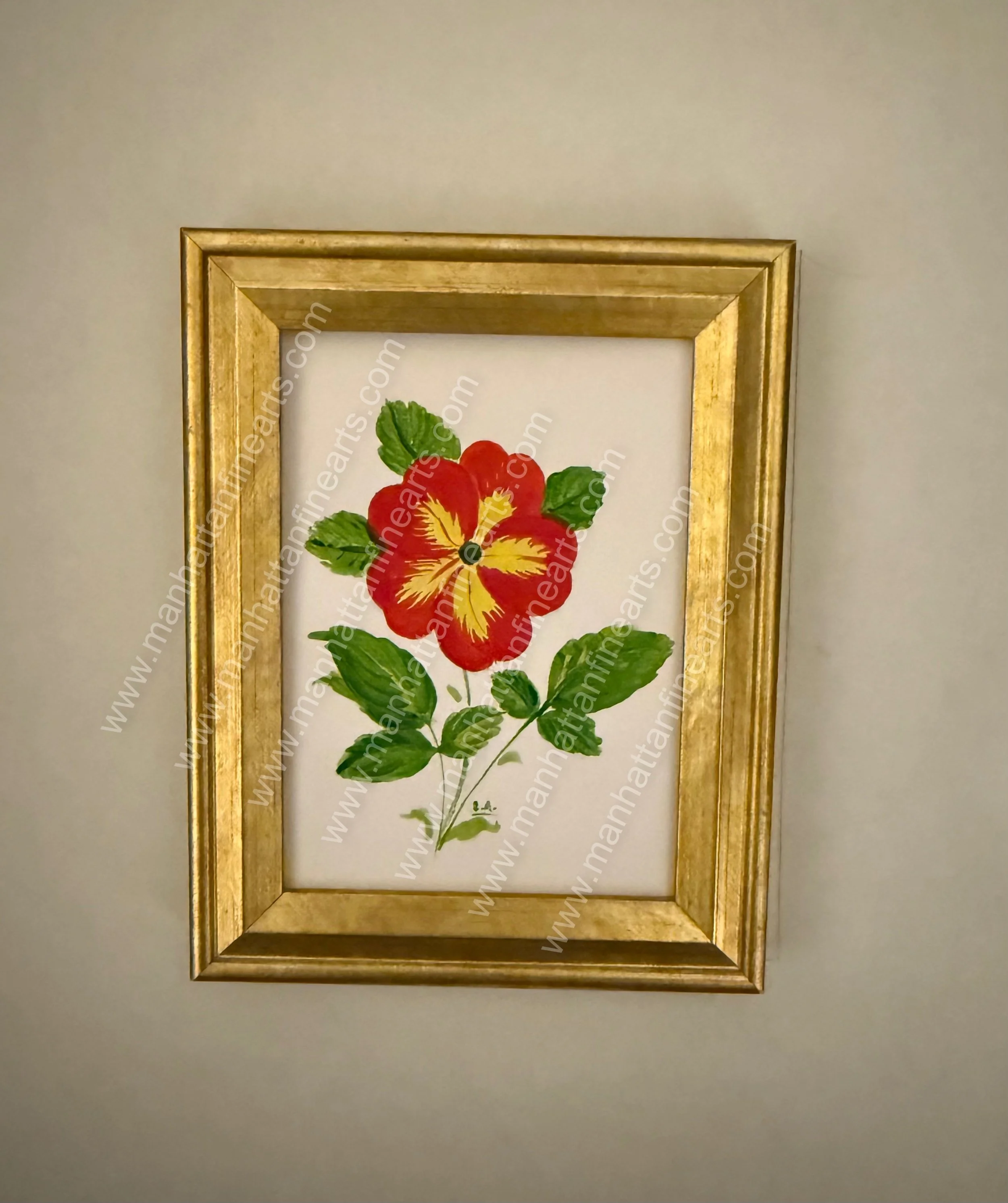 Handcrafted Floral Miniature in Gold Frame