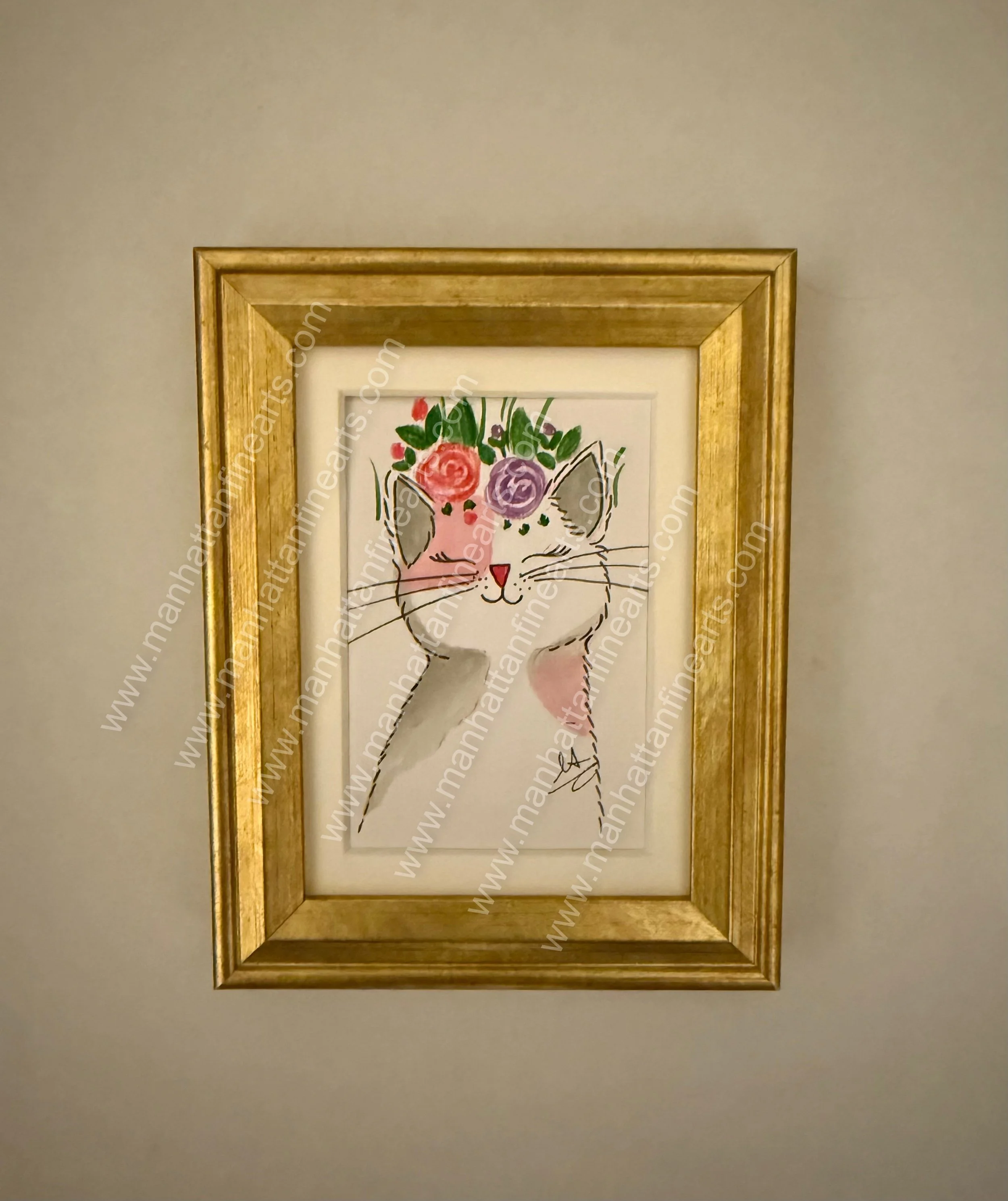 Whimsical Watercolor Cat Portrait