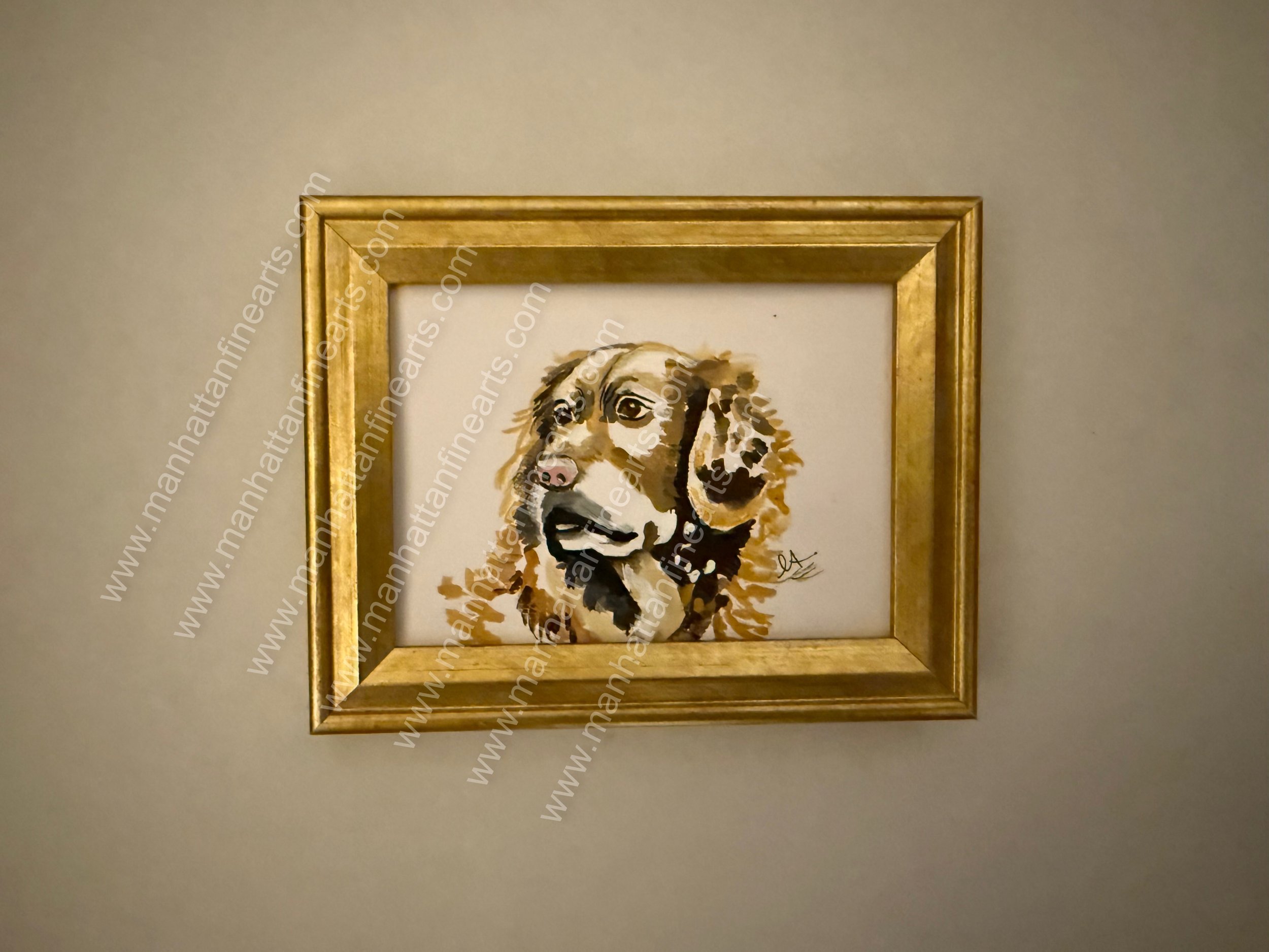 Golden Retriever Watercolor Art in Luxe Gold Frame
