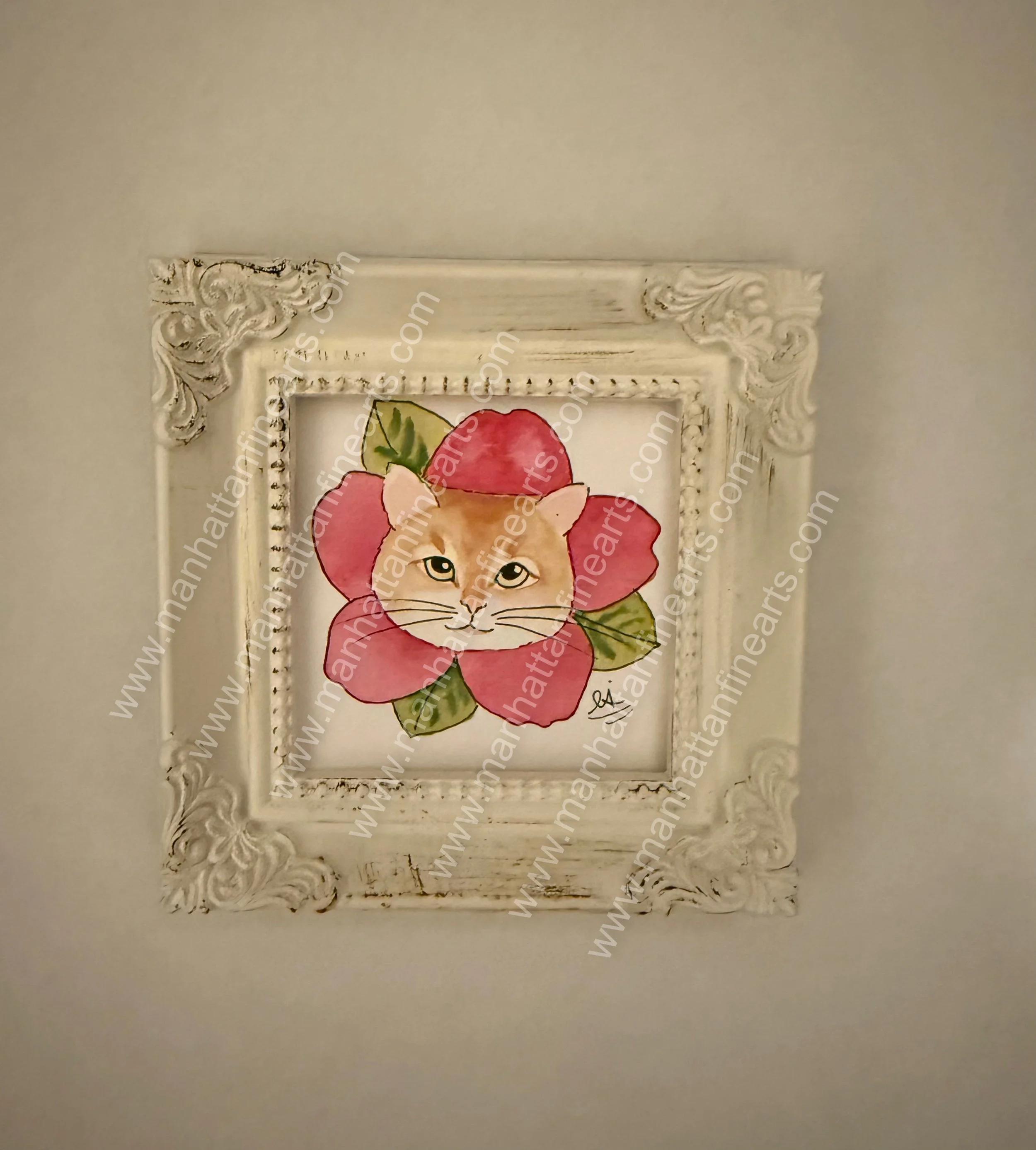 Miniature Cat Portrait in Ornate Frame