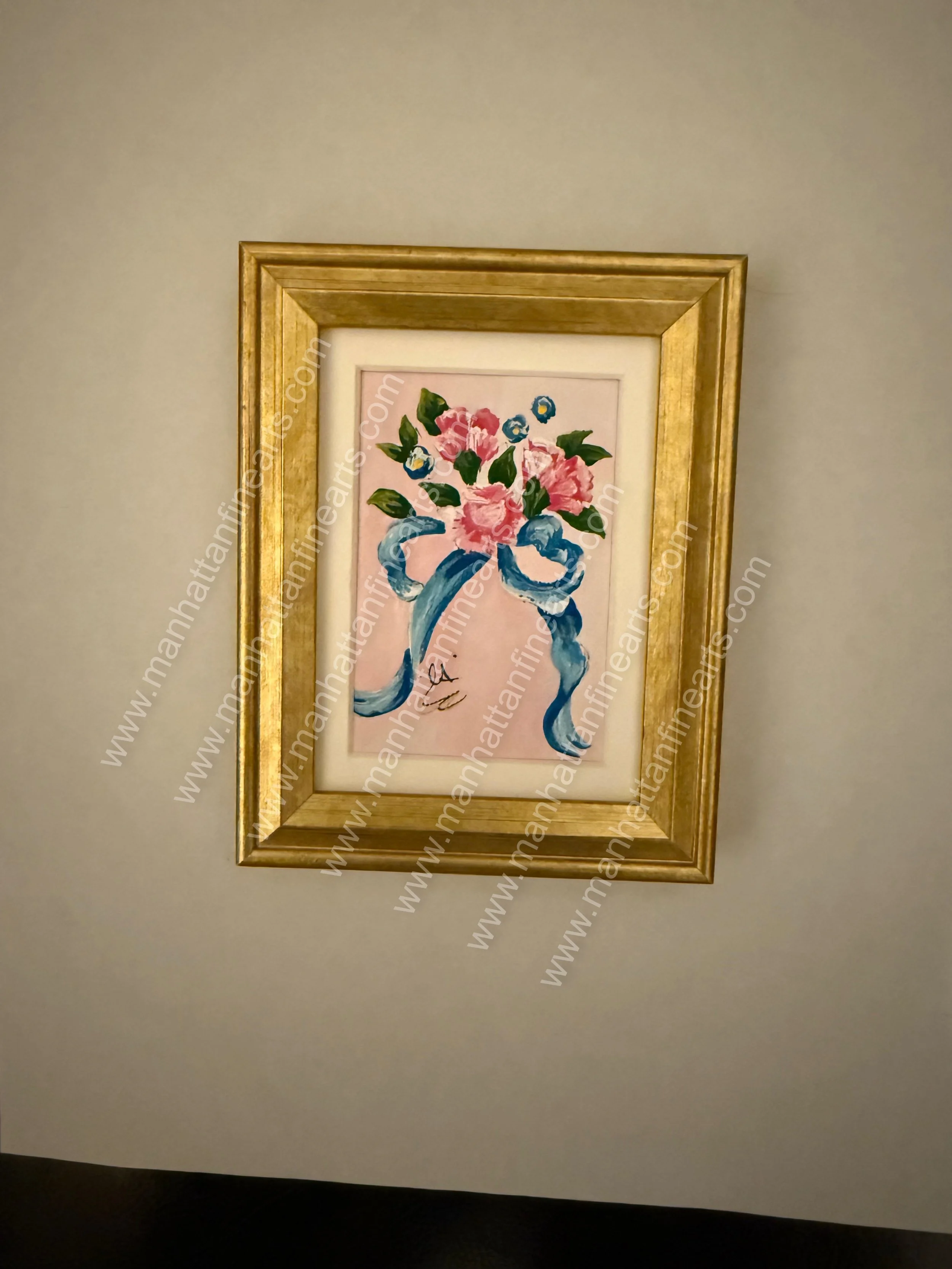 Elegant Floral Miniature Painting with Gold Frame