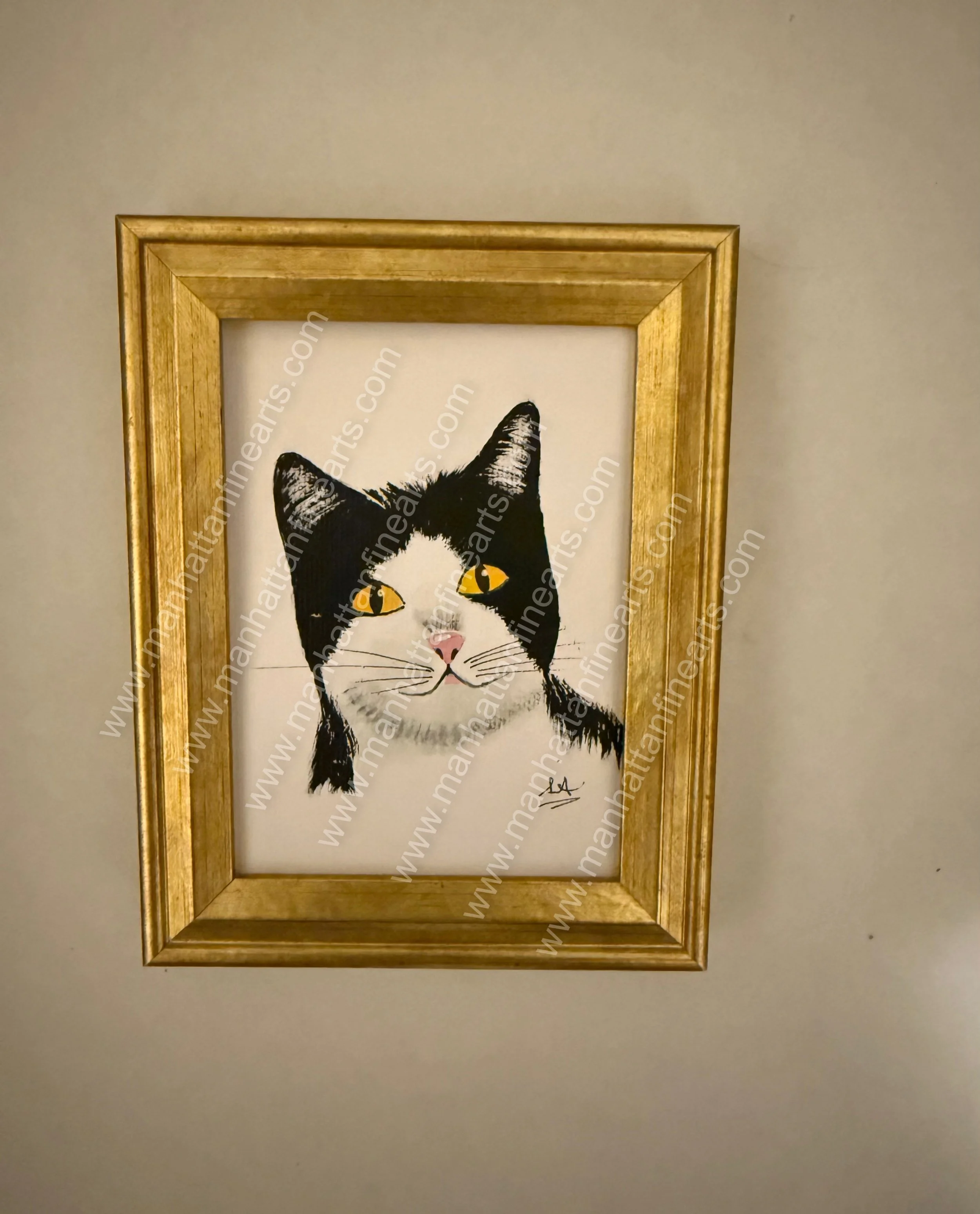 Charming Feline Portrait - Handcrafted Cat Painting