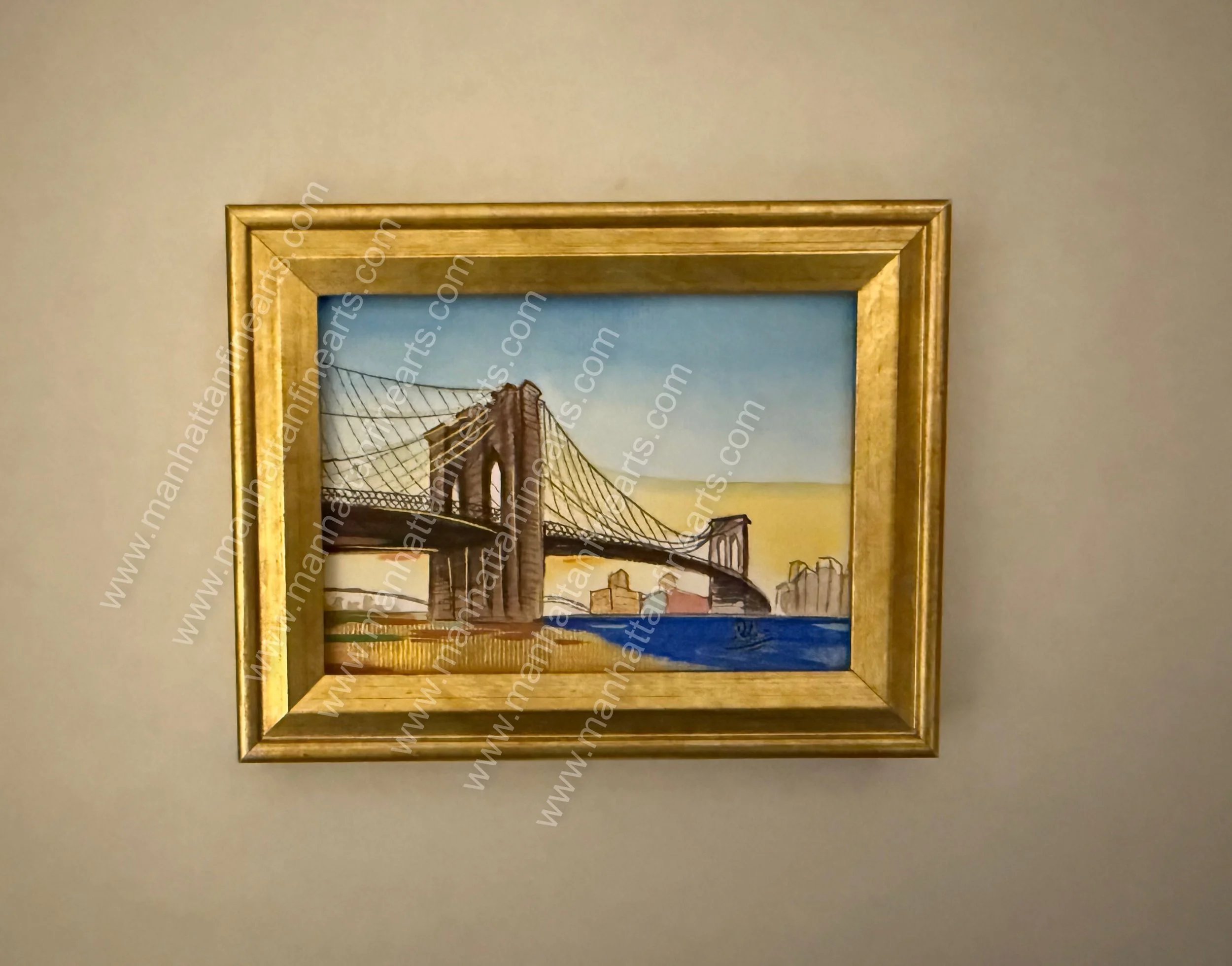 Miniature Brooklyn Bridge Painting with Gold Frame