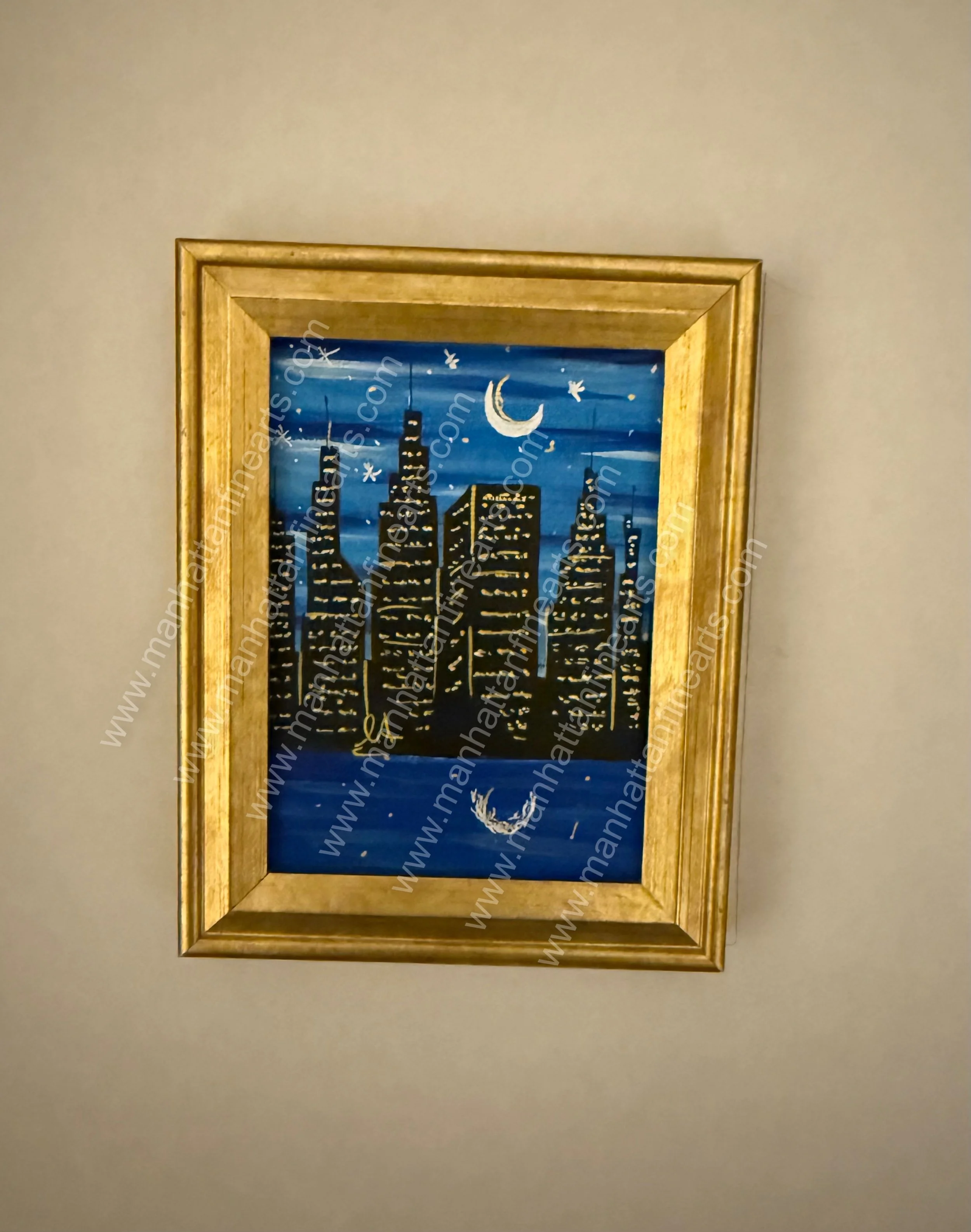 Golden Framed New York City Miniature Painting