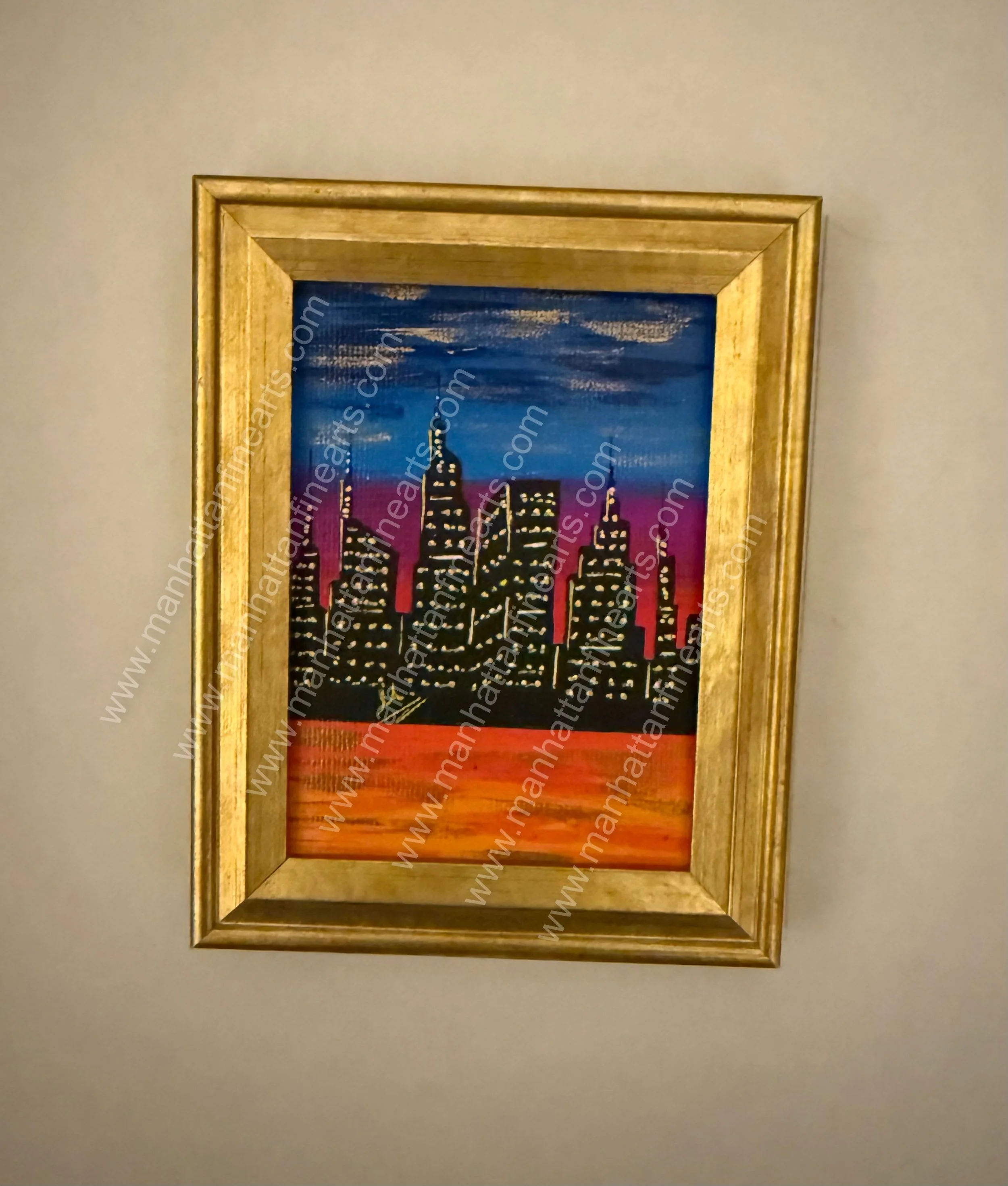 Miniature NYC Skyline Art in Gold Frame