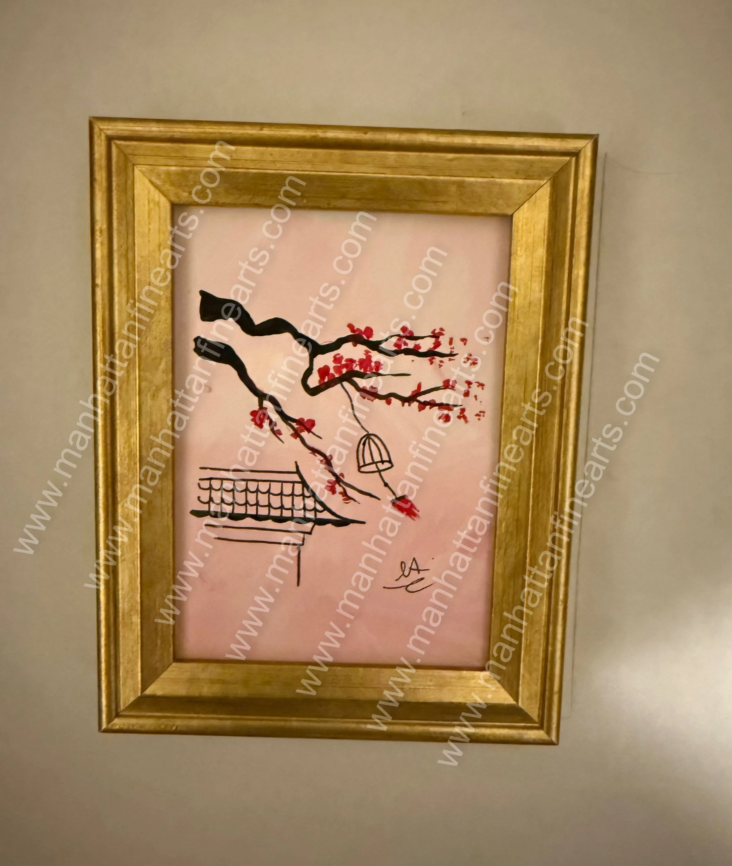 Cherry Blossom Elegance Framed Painting (A Windy Day)